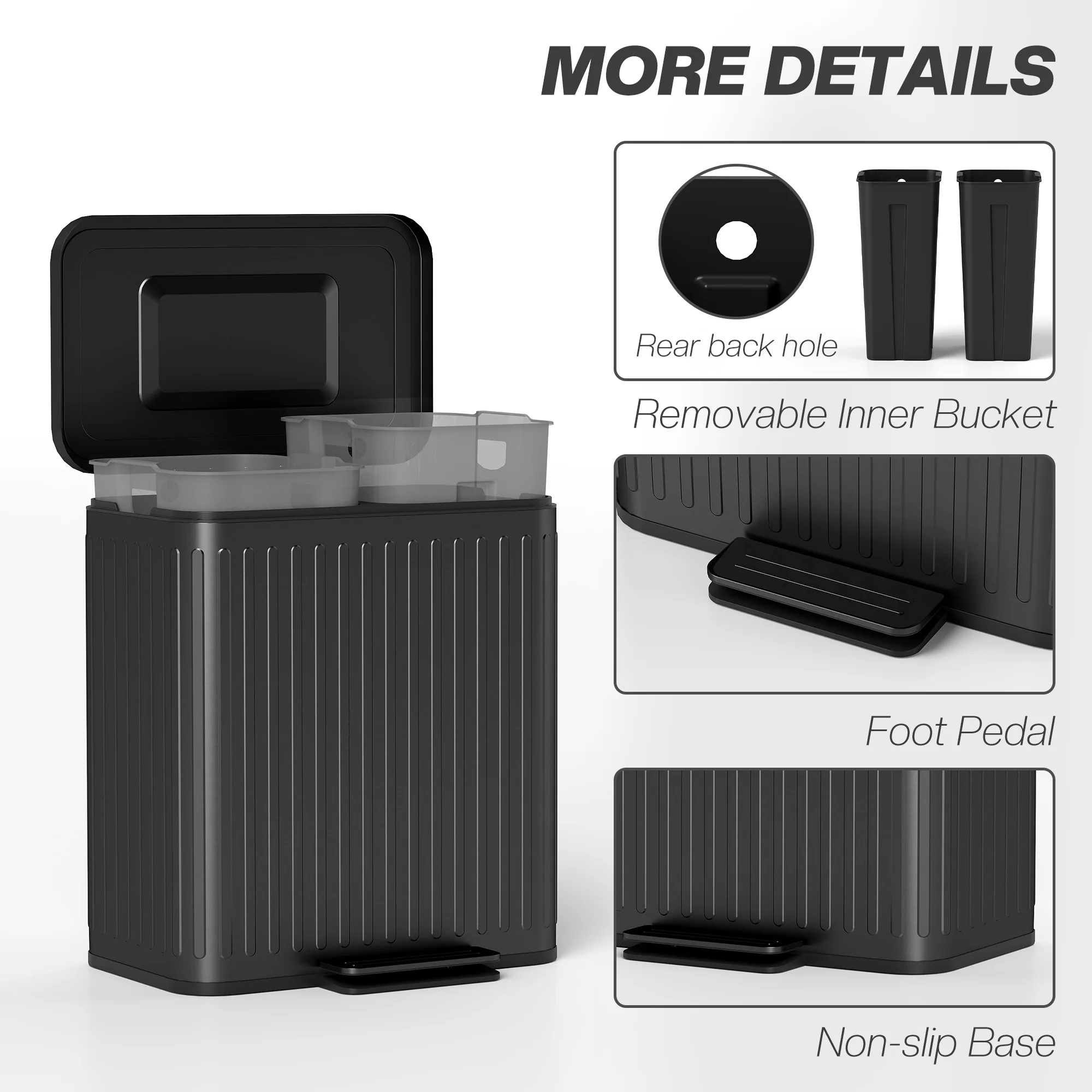 HOMCOM 2 X 20L Double Rubbish Bin, Pedal Bin With Soft-Close Lid - Image 7