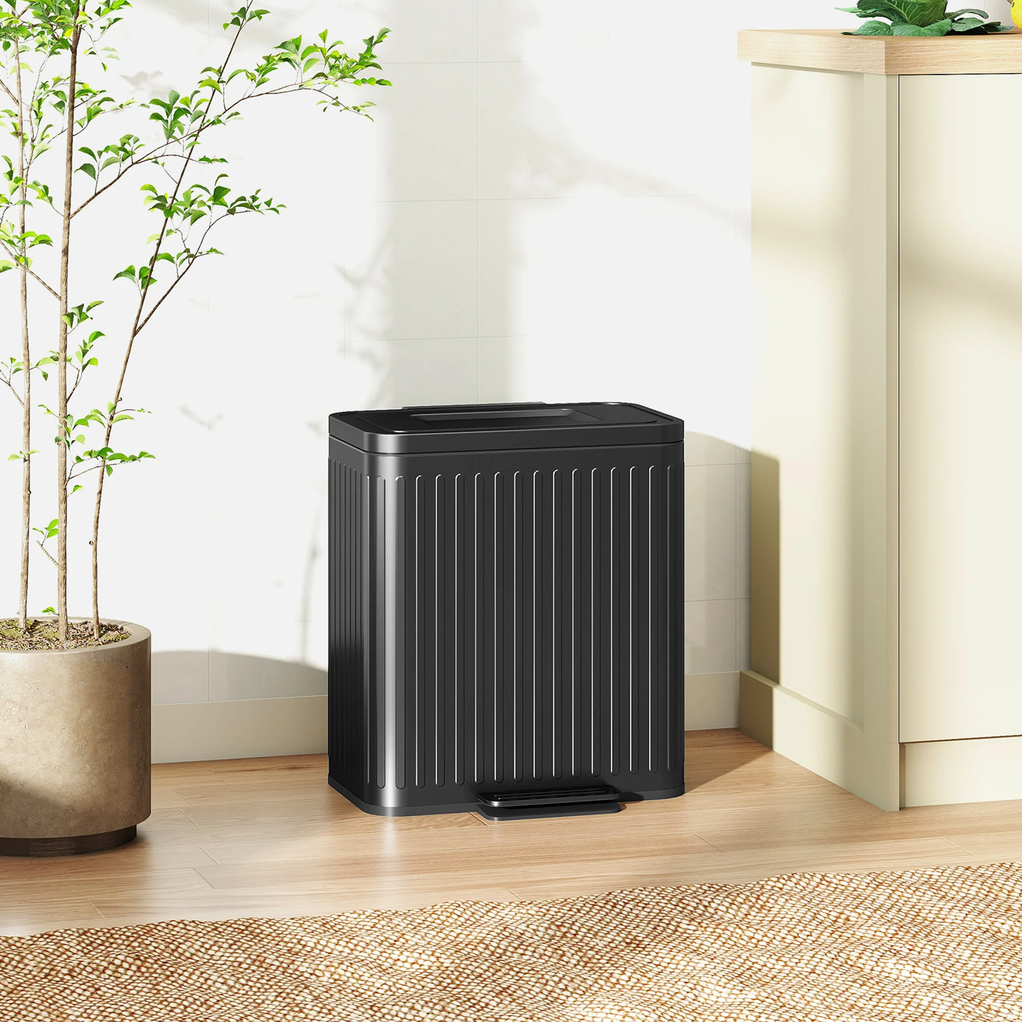 HOMCOM 2 X 20L Double Rubbish Bin, Pedal Bin With Soft-Close Lid - Image 8