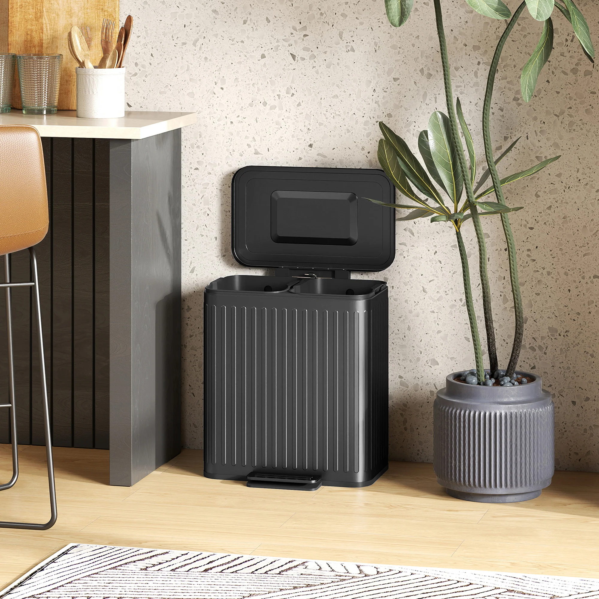 HOMCOM 2 X 20L Double Rubbish Bin, Pedal Bin With Soft-Close Lid - Image 9