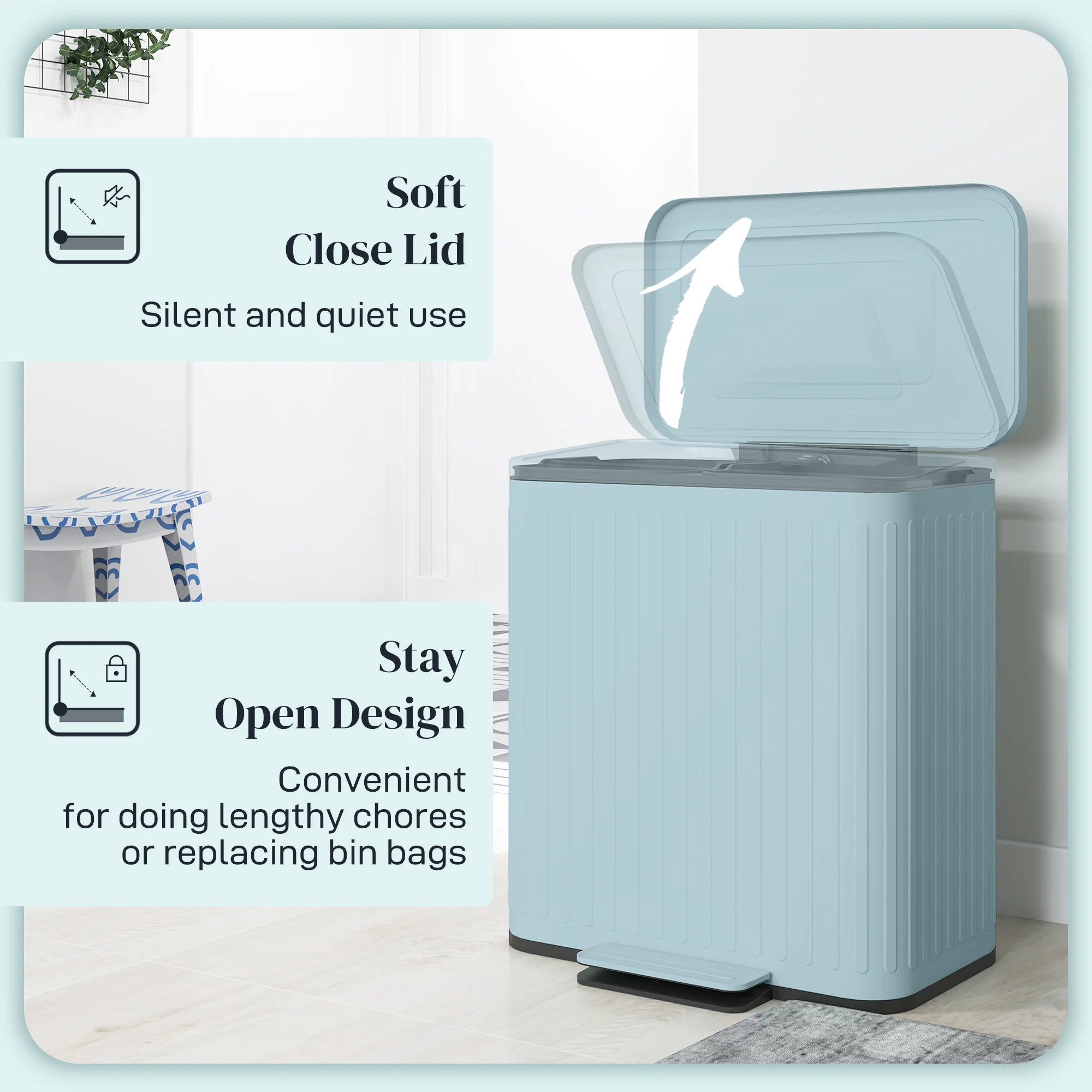 HOMCOM 2 x 20L Double Rubbish Bin, Pedal Bin with Soft-Close Lid, Light Green - Image 4