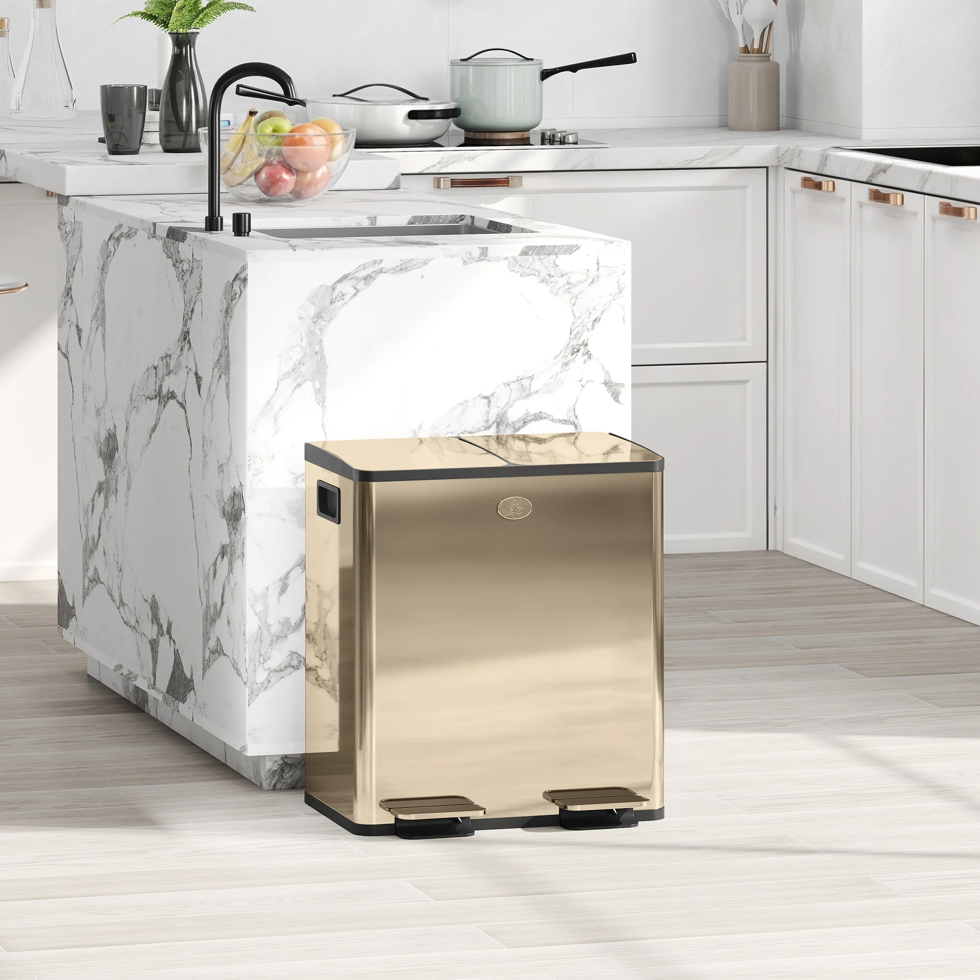 HOMCOM 2 X 20L Dual Kitchen Bin Pedal Bin For Recycling And Waste - Image 11