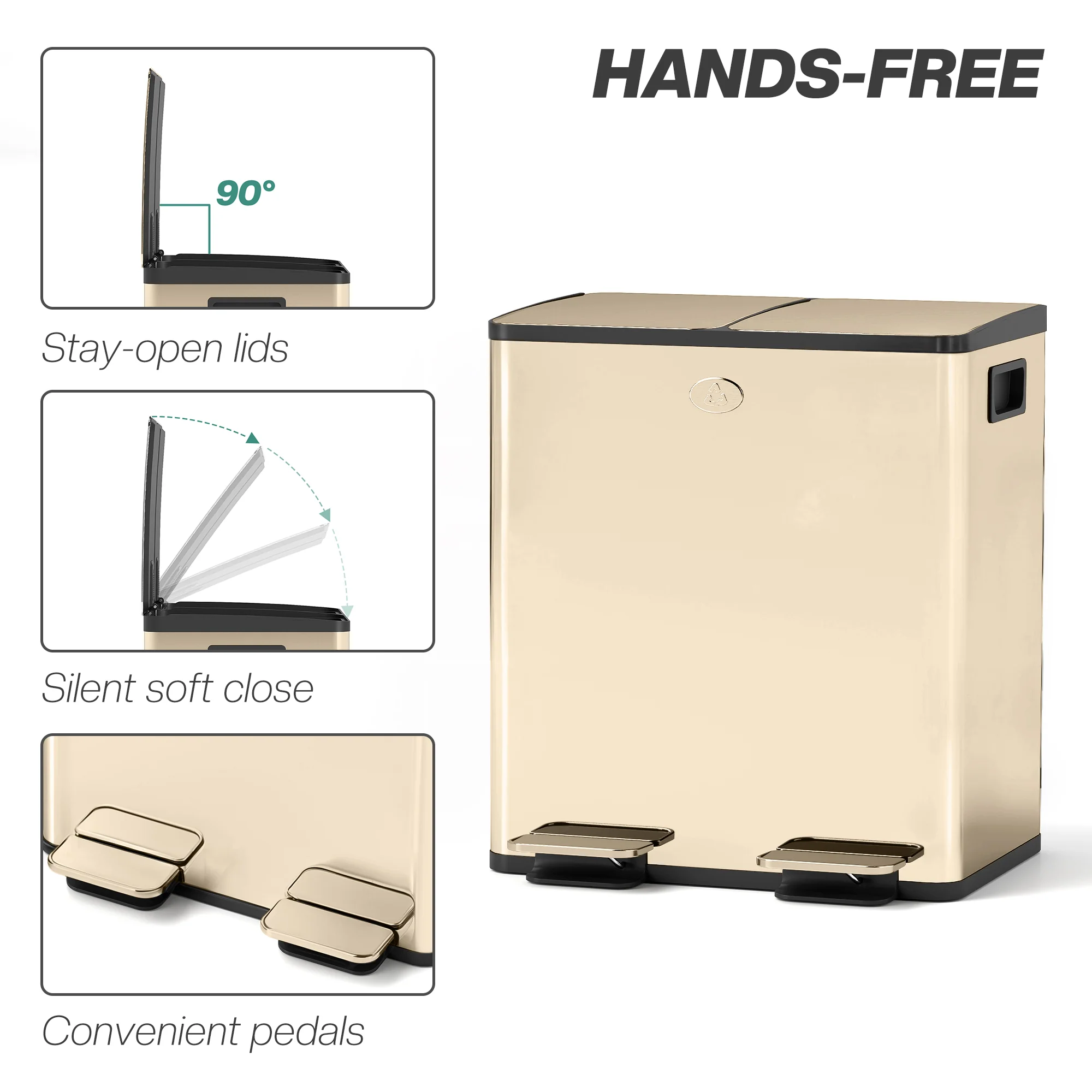 HOMCOM 2 X 20L Dual Kitchen Bin Pedal Bin For Recycling And Waste - Image 15