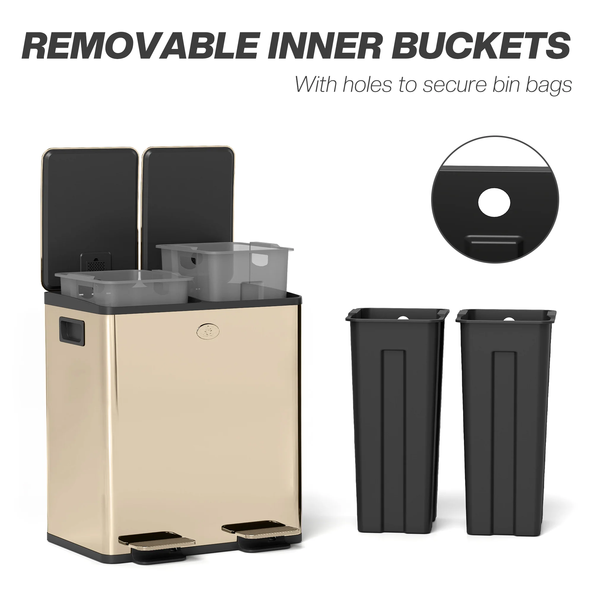 HOMCOM 2 X 20L Dual Kitchen Bin Pedal Bin For Recycling And Waste - Image 16