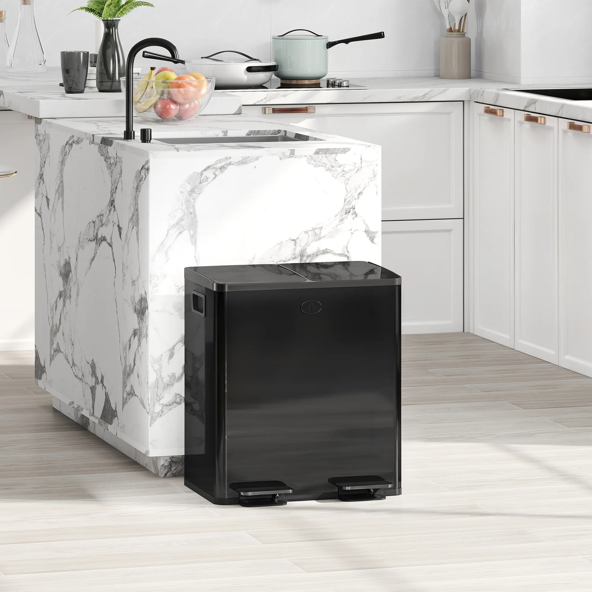 HOMCOM 2 X 20L Dual Kitchen Bin Pedal Bin For Recycling And Waste - Image 2