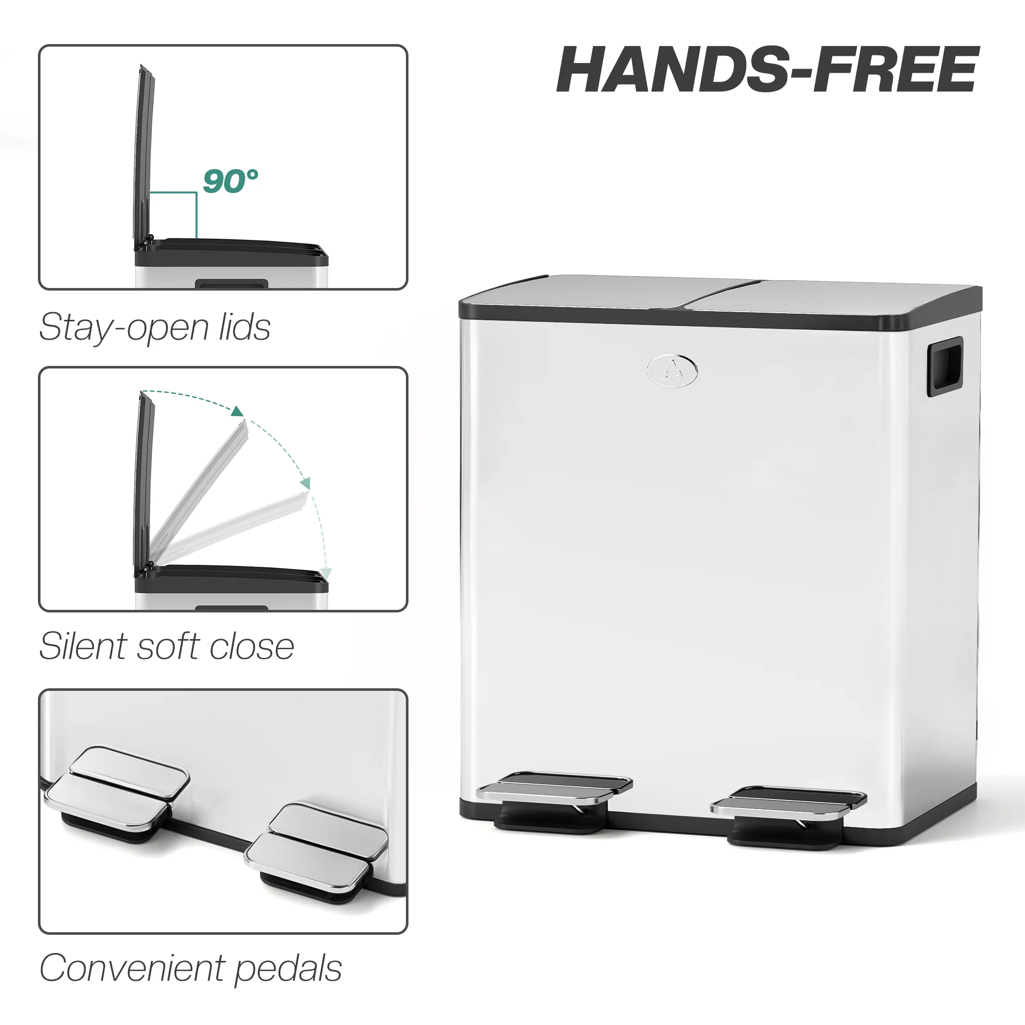 HOMCOM 2 X 20L Dual Kitchen Bin Pedal Bin For Recycling And Waste - Image 24
