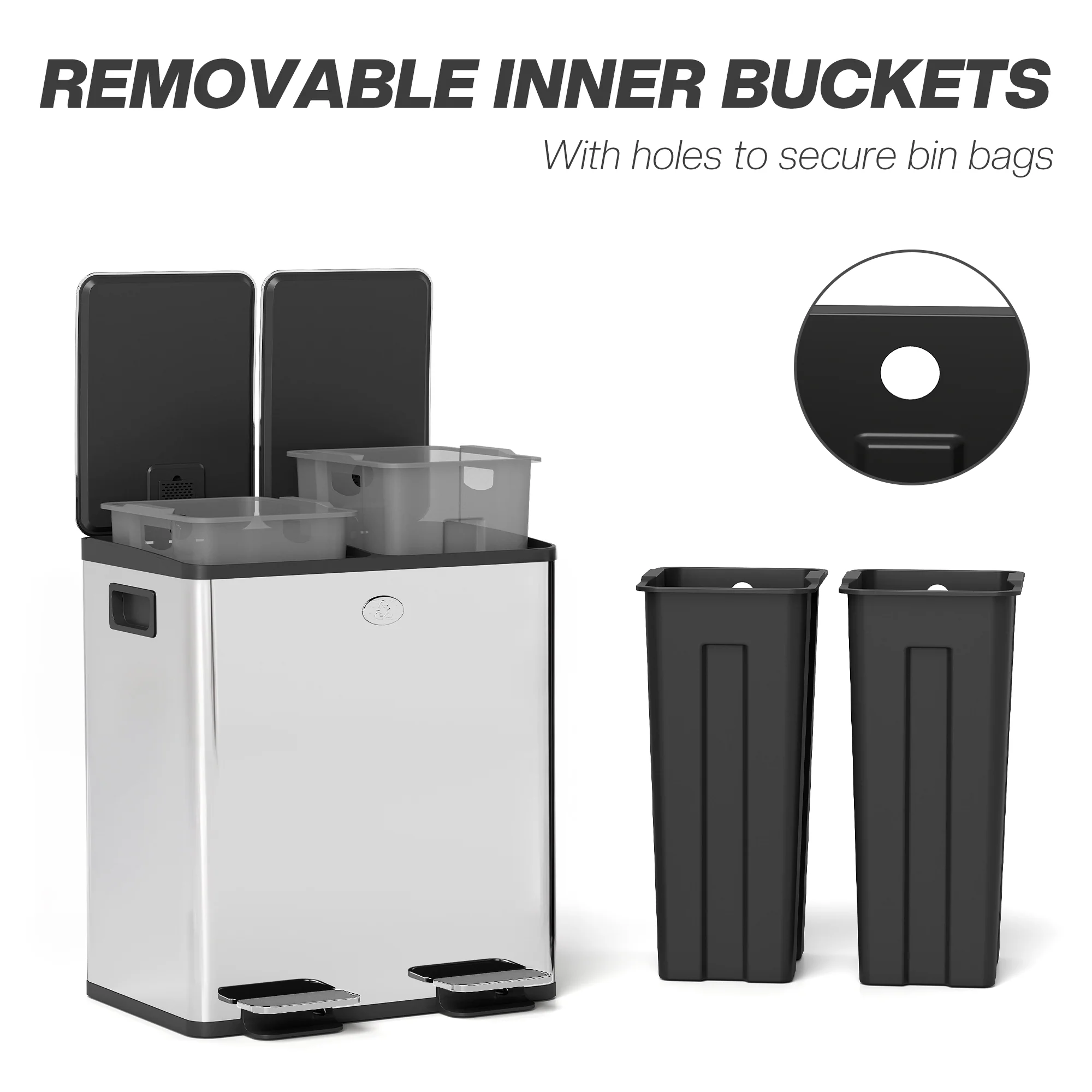 HOMCOM 2 X 20L Dual Kitchen Bin Pedal Bin For Recycling And Waste - Image 25