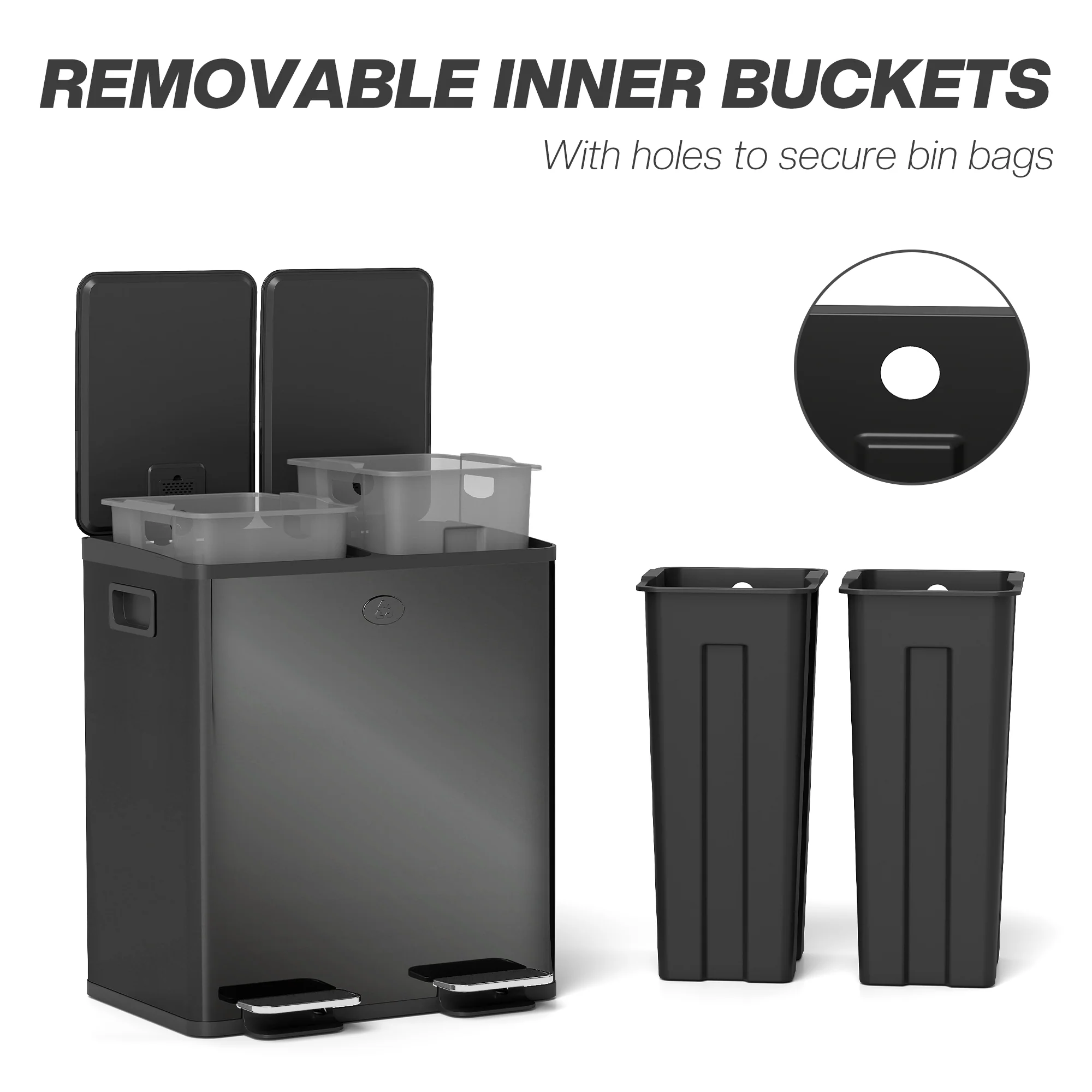 HOMCOM 2 X 20L Dual Kitchen Bin Pedal Bin For Recycling And Waste - Image 7