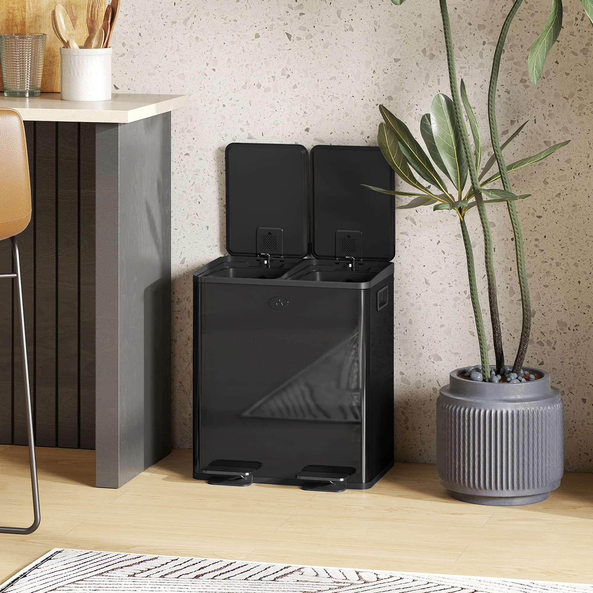 HOMCOM 2 X 20L Dual Kitchen Bin Pedal Bin For Recycling And Waste - Image 9
