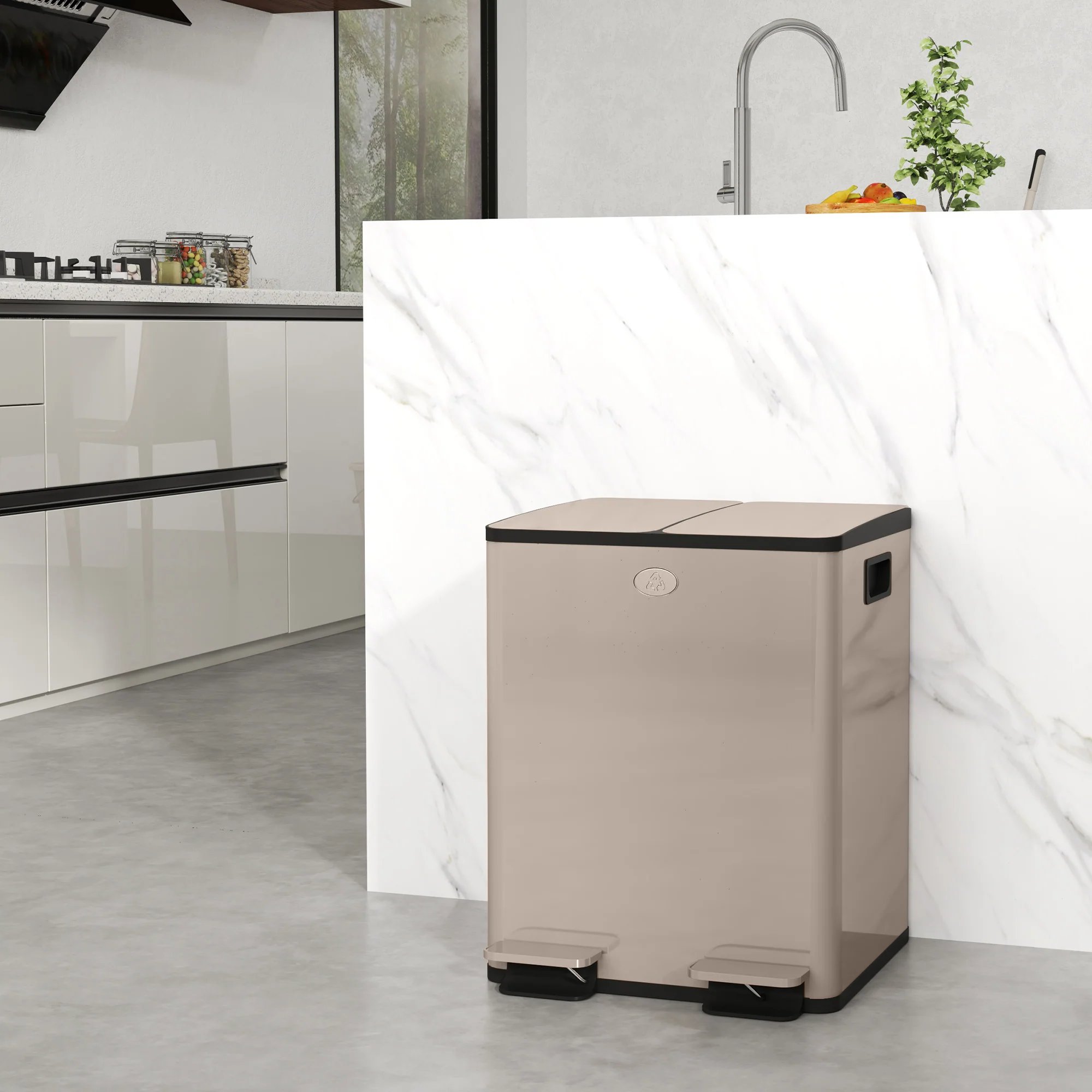 HOMCOM 2 X 20L Dual Kitchen Bin Pedal Bin For Recycling And Waste - Image 11