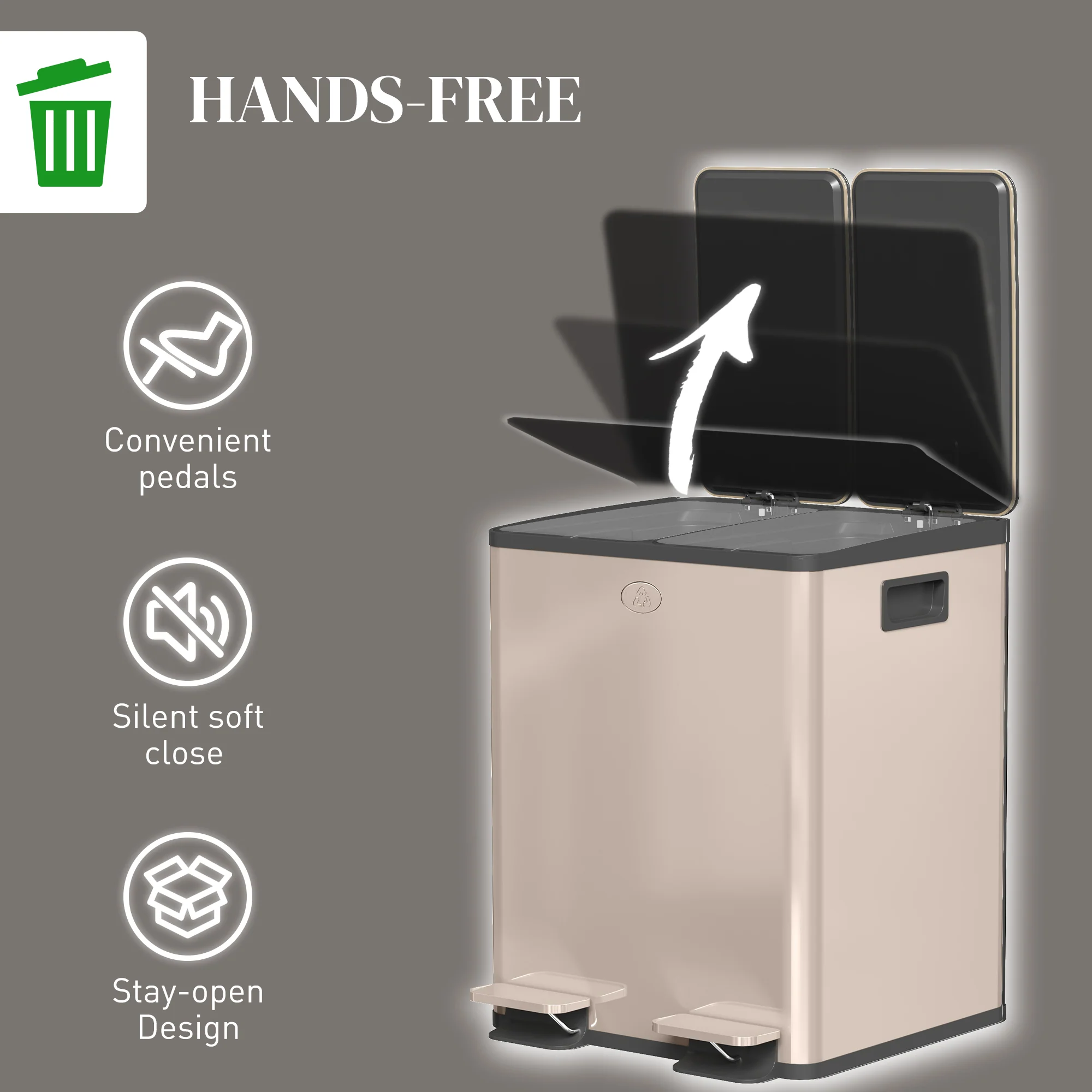 HOMCOM 2 X 20L Dual Kitchen Bin Pedal Bin For Recycling And Waste - Image 15