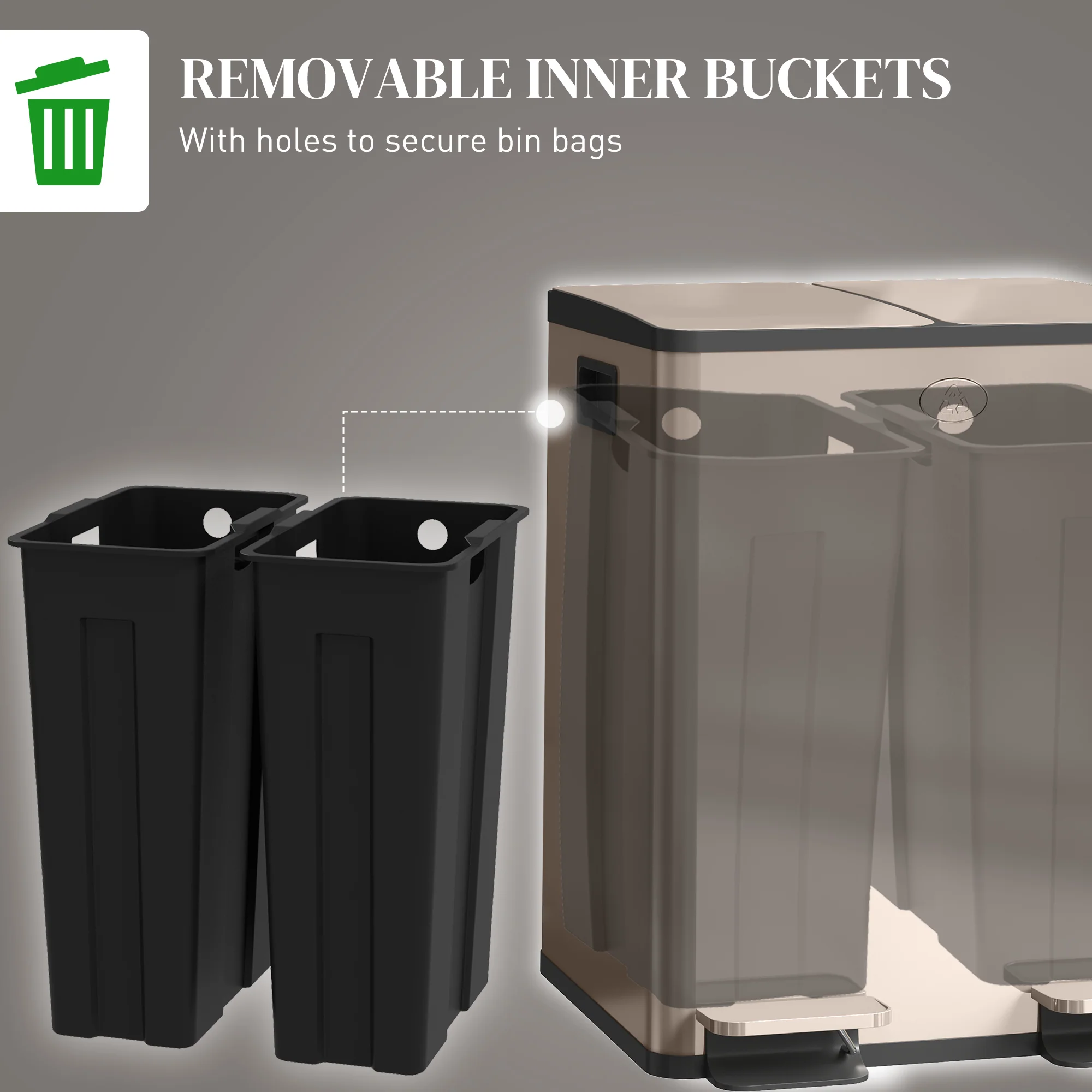 HOMCOM 2 X 20L Dual Kitchen Bin Pedal Bin For Recycling And Waste - Image 16