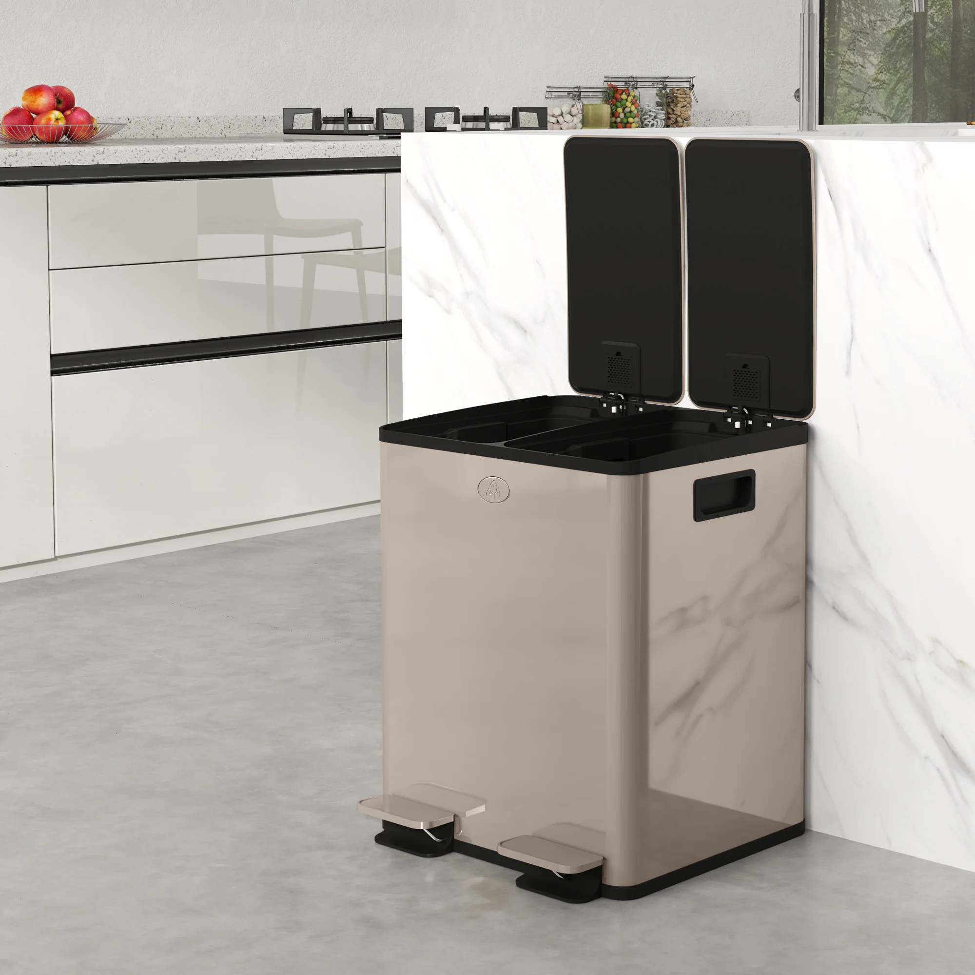 HOMCOM 2 X 20L Dual Kitchen Bin Pedal Bin For Recycling And Waste - Image 18