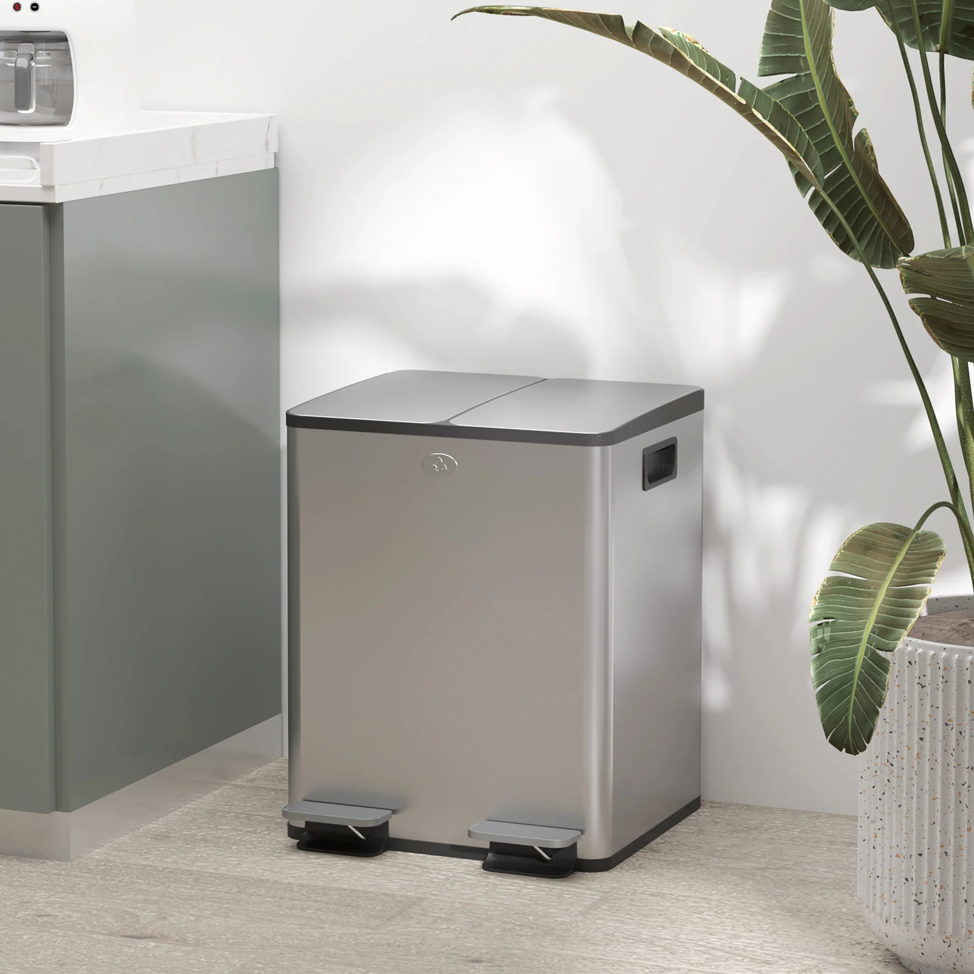 HOMCOM 2 X 20L Dual Kitchen Bin Pedal Bin For Recycling And Waste - Image 20