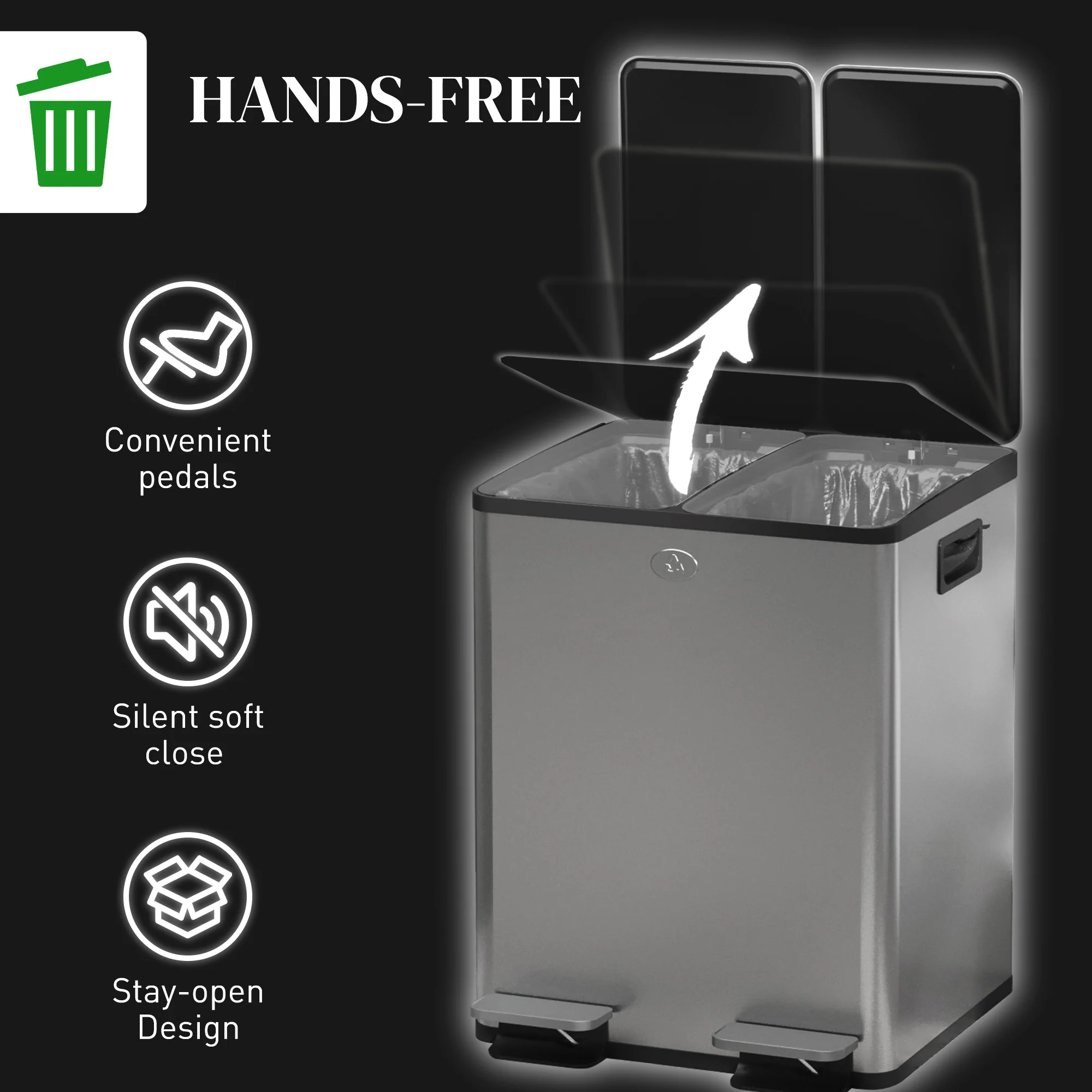 HOMCOM 2 X 20L Dual Kitchen Bin Pedal Bin For Recycling And Waste - Image 24