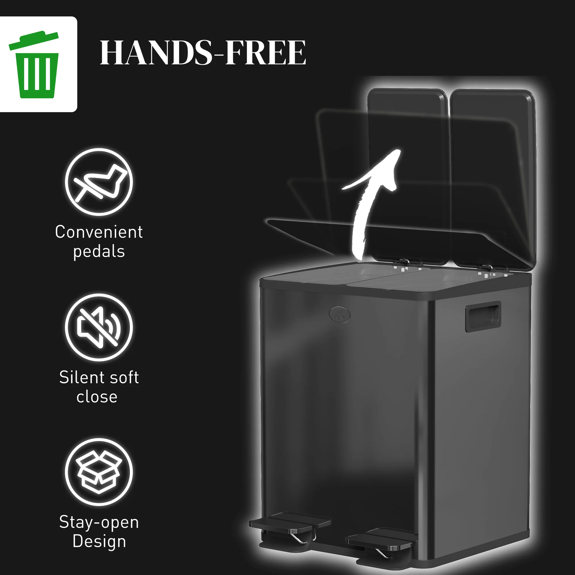 HOMCOM 2 X 20L Dual Kitchen Bin Pedal Bin For Recycling And Waste - Image 6