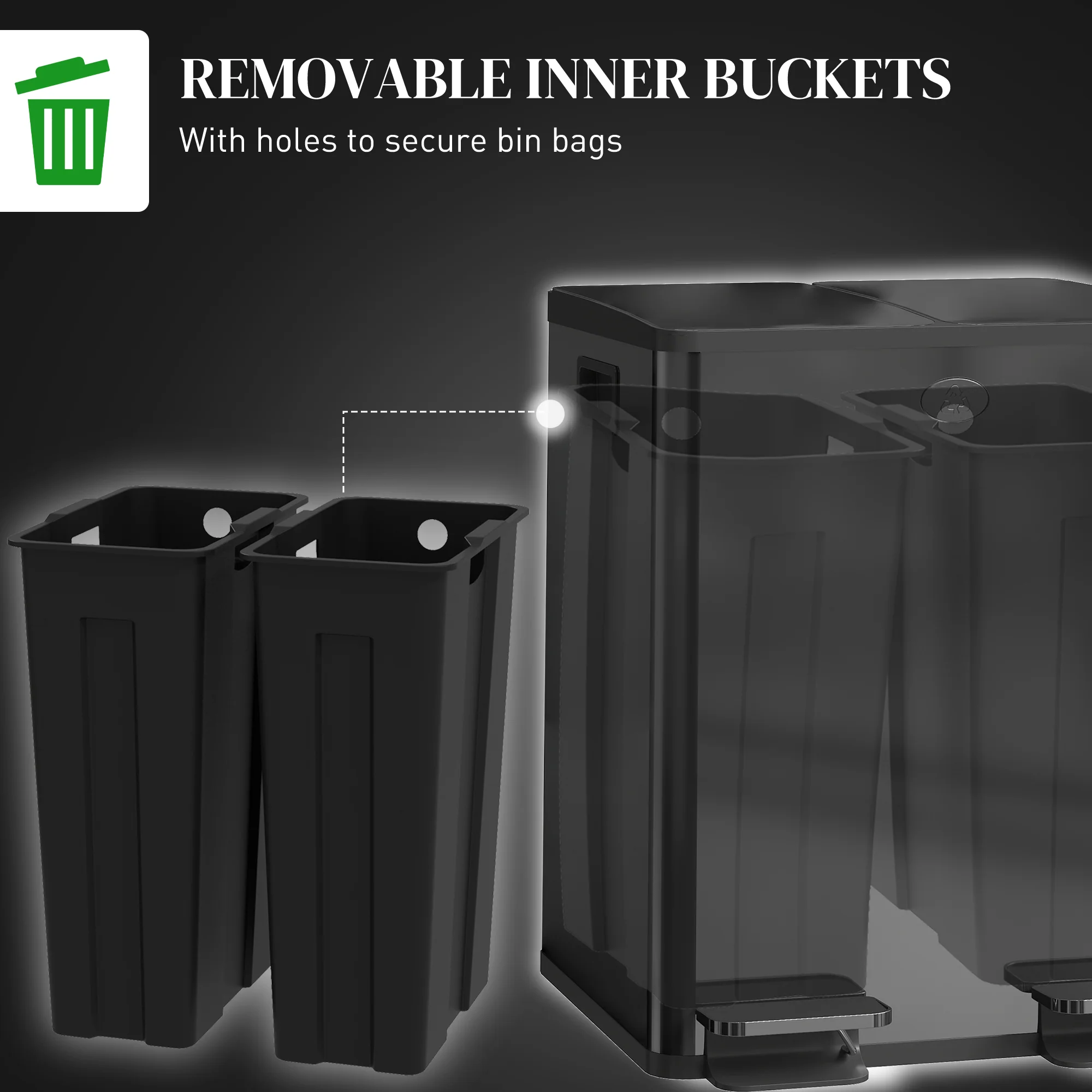 HOMCOM 2 X 20L Dual Kitchen Bin Pedal Bin For Recycling And Waste - Image 7
