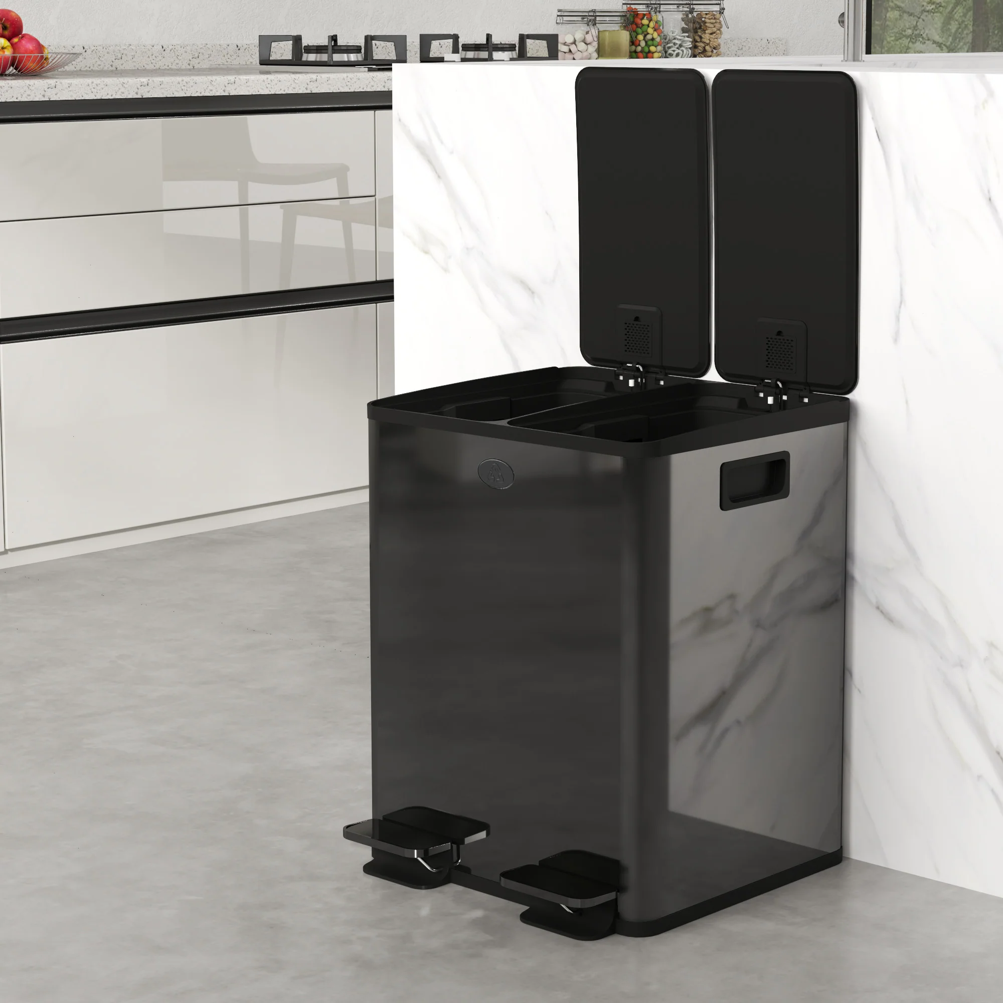 HOMCOM 2 X 20L Dual Kitchen Bin Pedal Bin For Recycling And Waste - Image 9