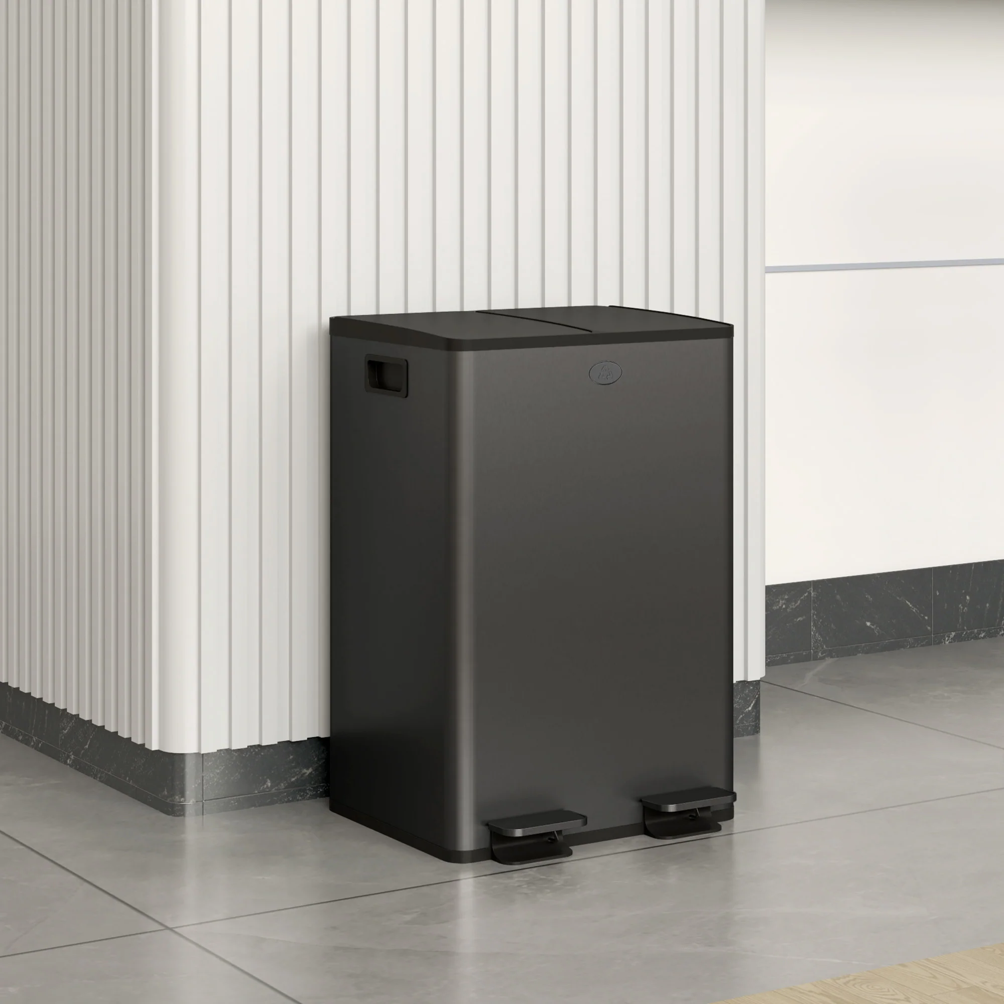 HOMCOM 2 x 28L Dual Kitchen Bin Pedal Bin for Recycling and Waste, Black - Image 2