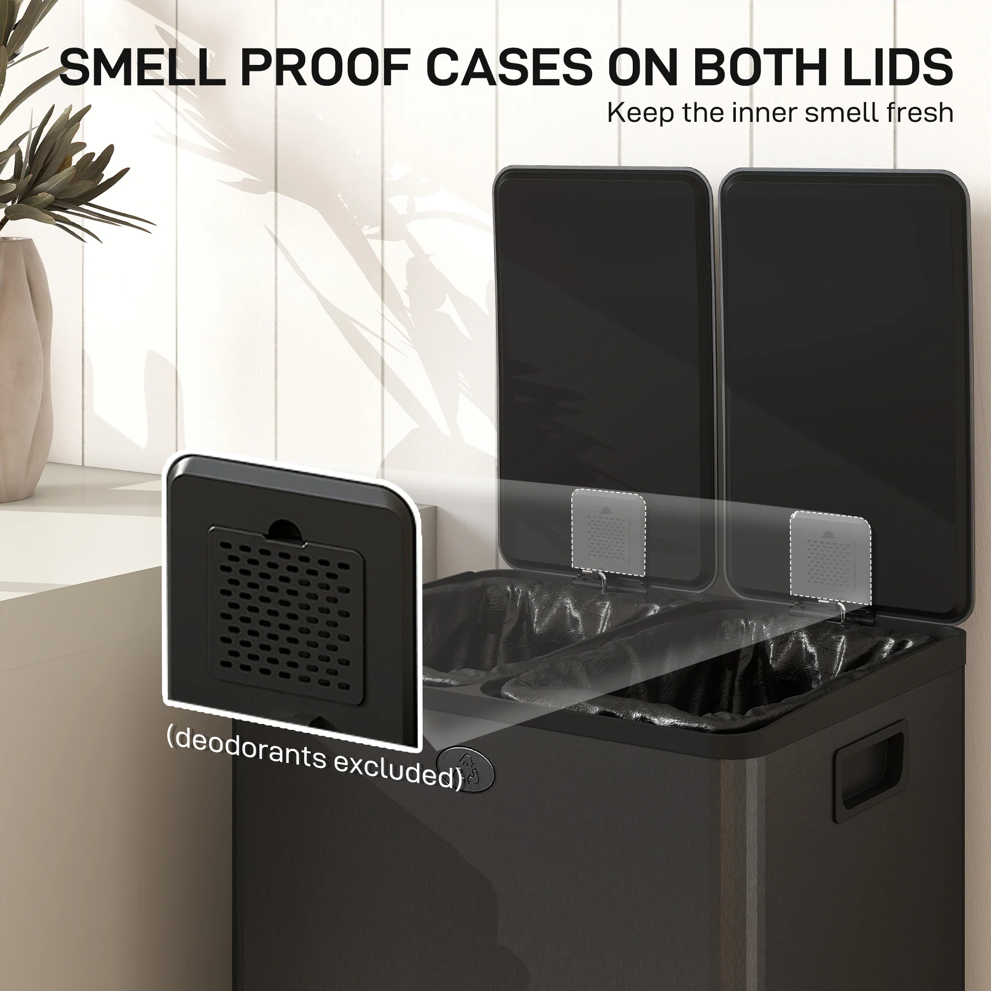HOMCOM 2 x 28L Dual Kitchen Bin Pedal Bin for Recycling and Waste, Black - Image 4