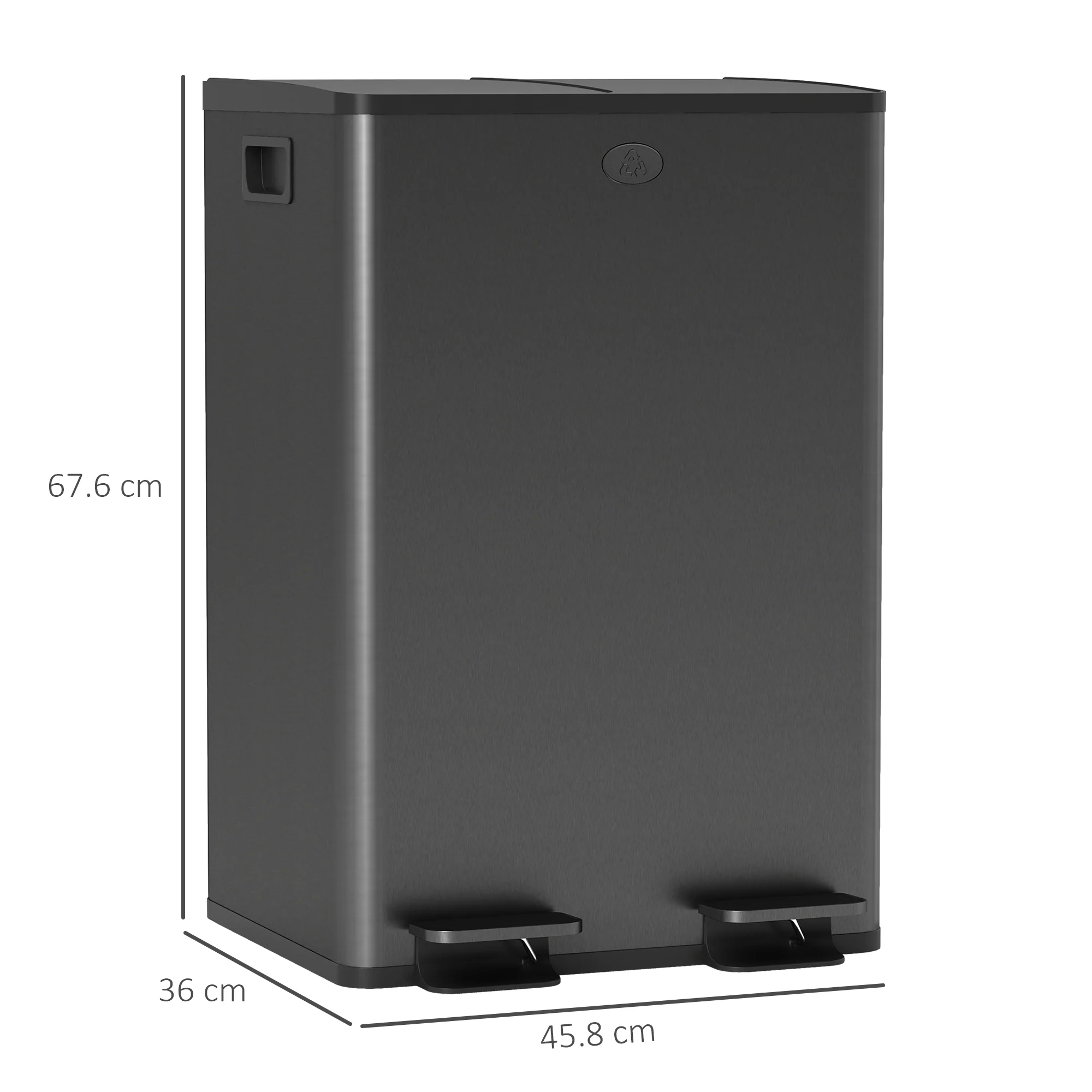 HOMCOM 2 x 28L Dual Kitchen Bin Pedal Bin for Recycling and Waste, Black - Image 5