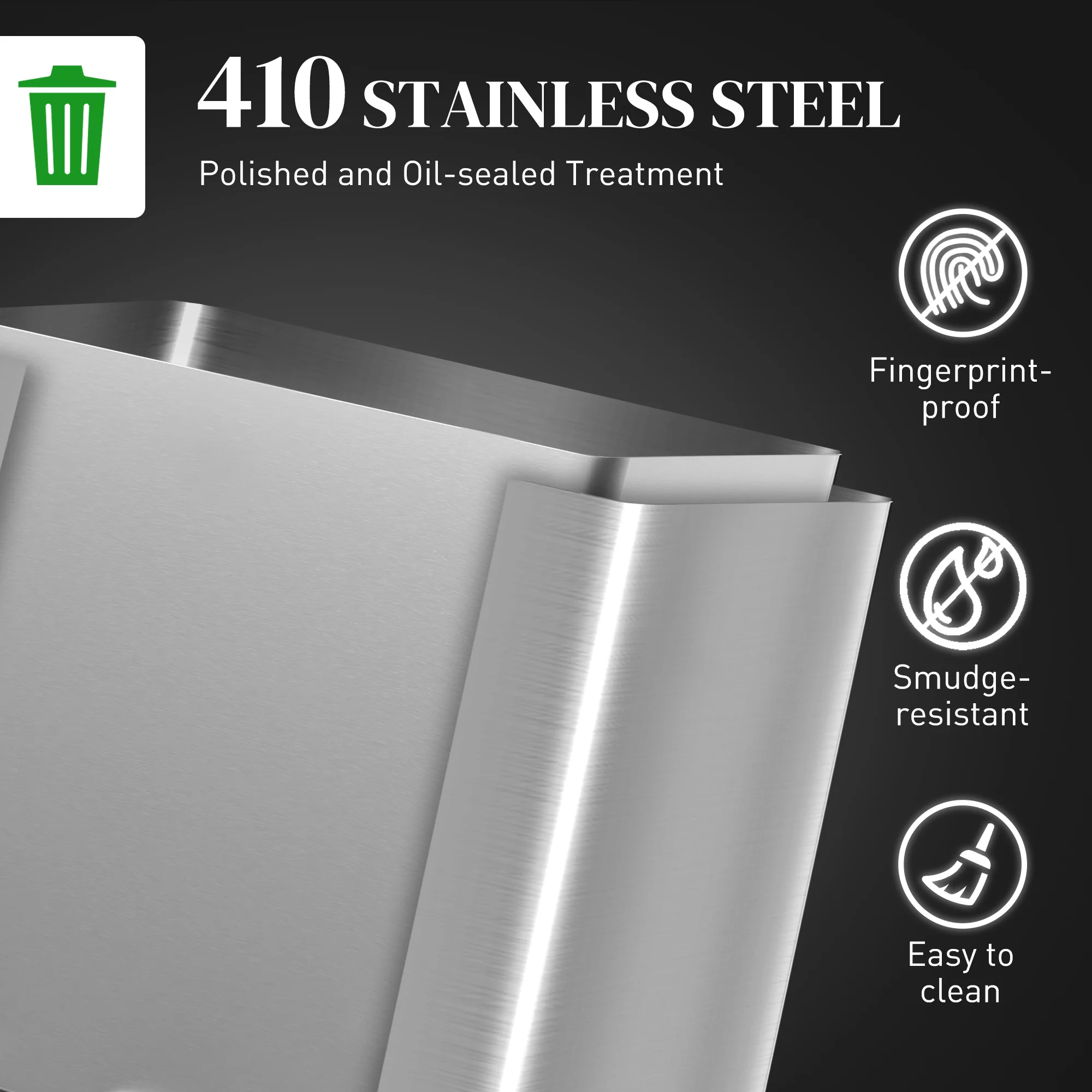 HOMCOM 20+14L Double Kitchen Bin, Pedal Bin With Soft-Close Lid, Silver - Image 4