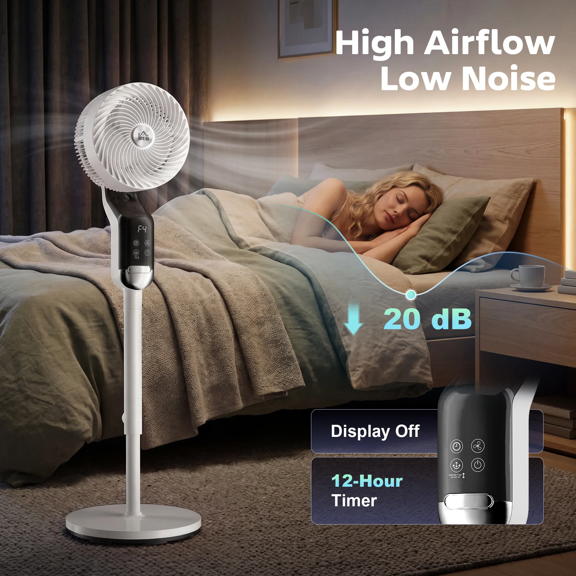 HOMCOM 20 dB Standing Fan for Bedroom, Pedestal Fan with Oscillating - Image 3