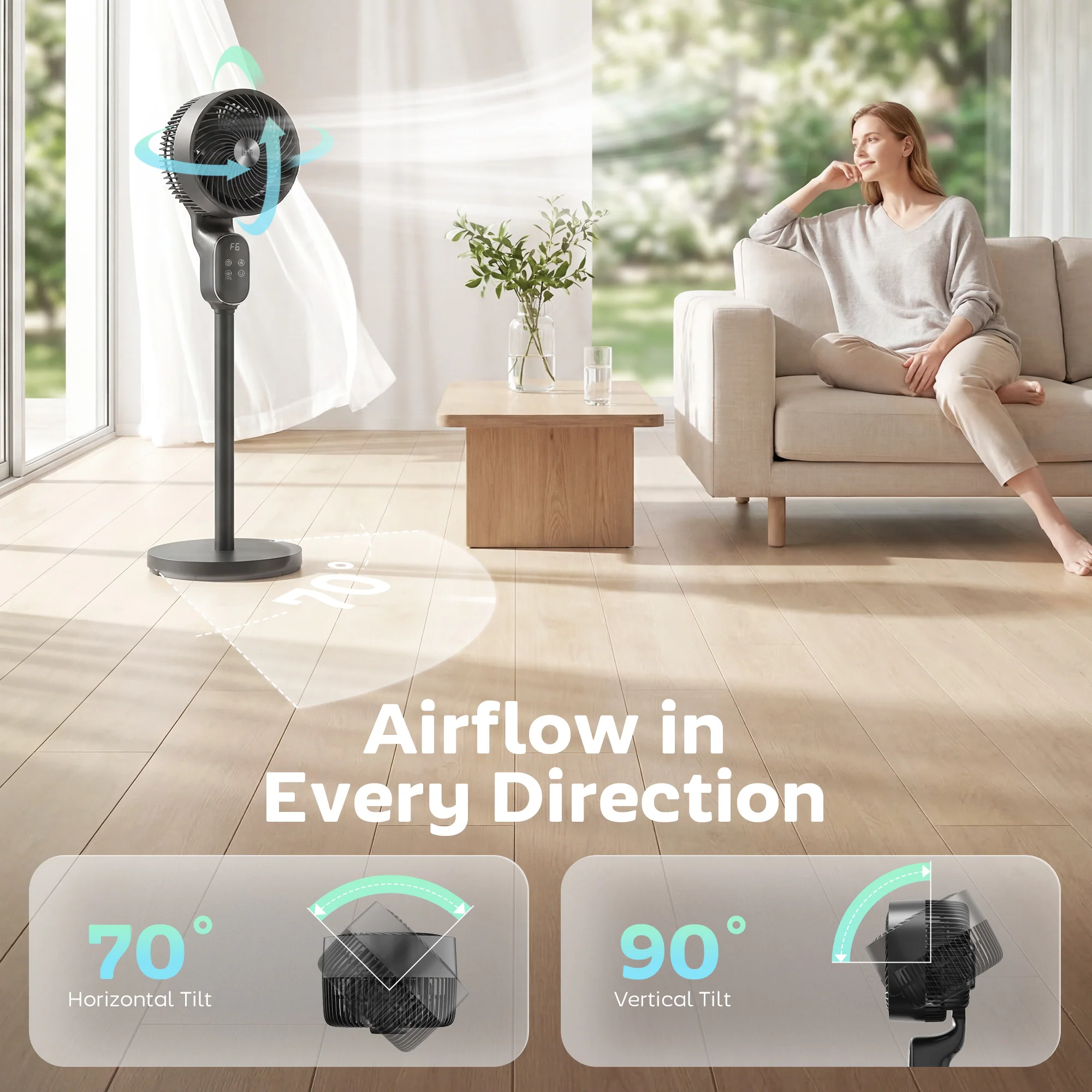 HOMCOM 20 DB Standing Fan For Bedroom, Pedestal Fan With Oscillating - Image 4