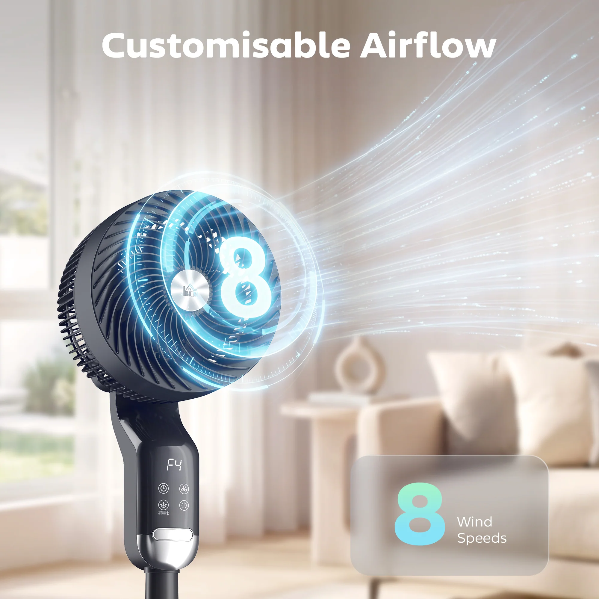 HOMCOM 20 DB Standing Fan For Bedroom, Pedestal Fan With Oscillating - Image 6