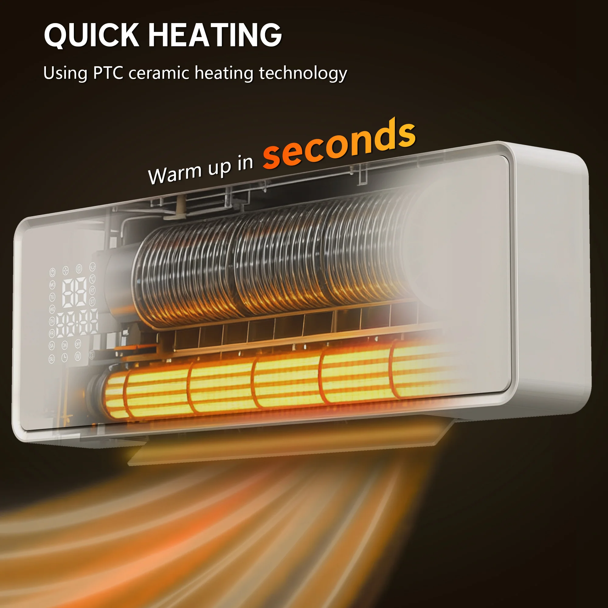 HOMCOM 2000W Ceramic Electric Heater with Fan, Wall Mounted, White - Image 3