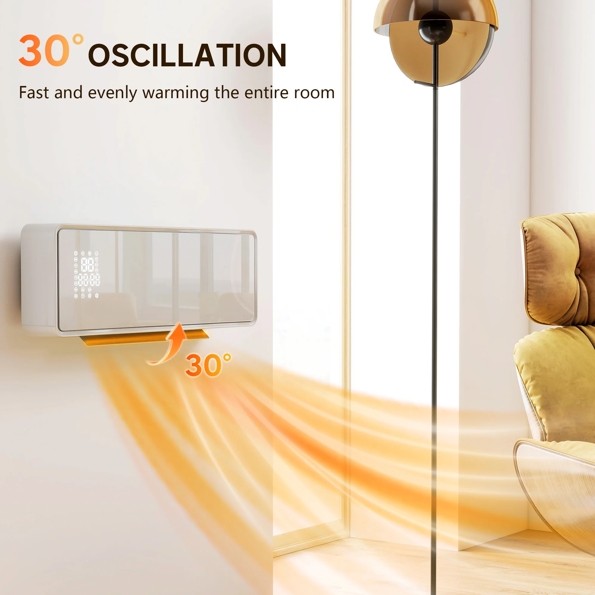 HOMCOM 2000W Ceramic Electric Heater with Fan, Wall Mounted, White - Image 6