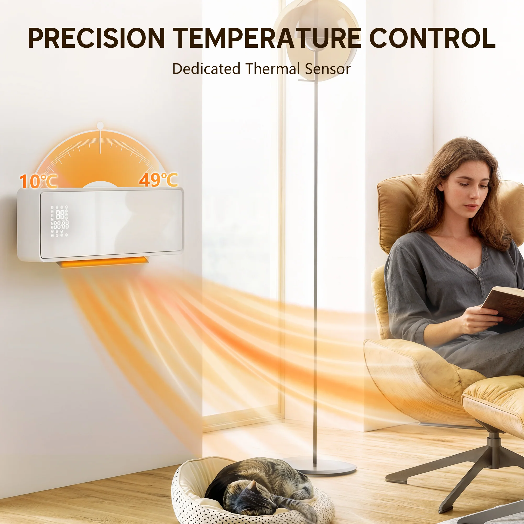HOMCOM 2000W Ceramic Electric Heater with Fan, Wall Mounted, White - Image 7