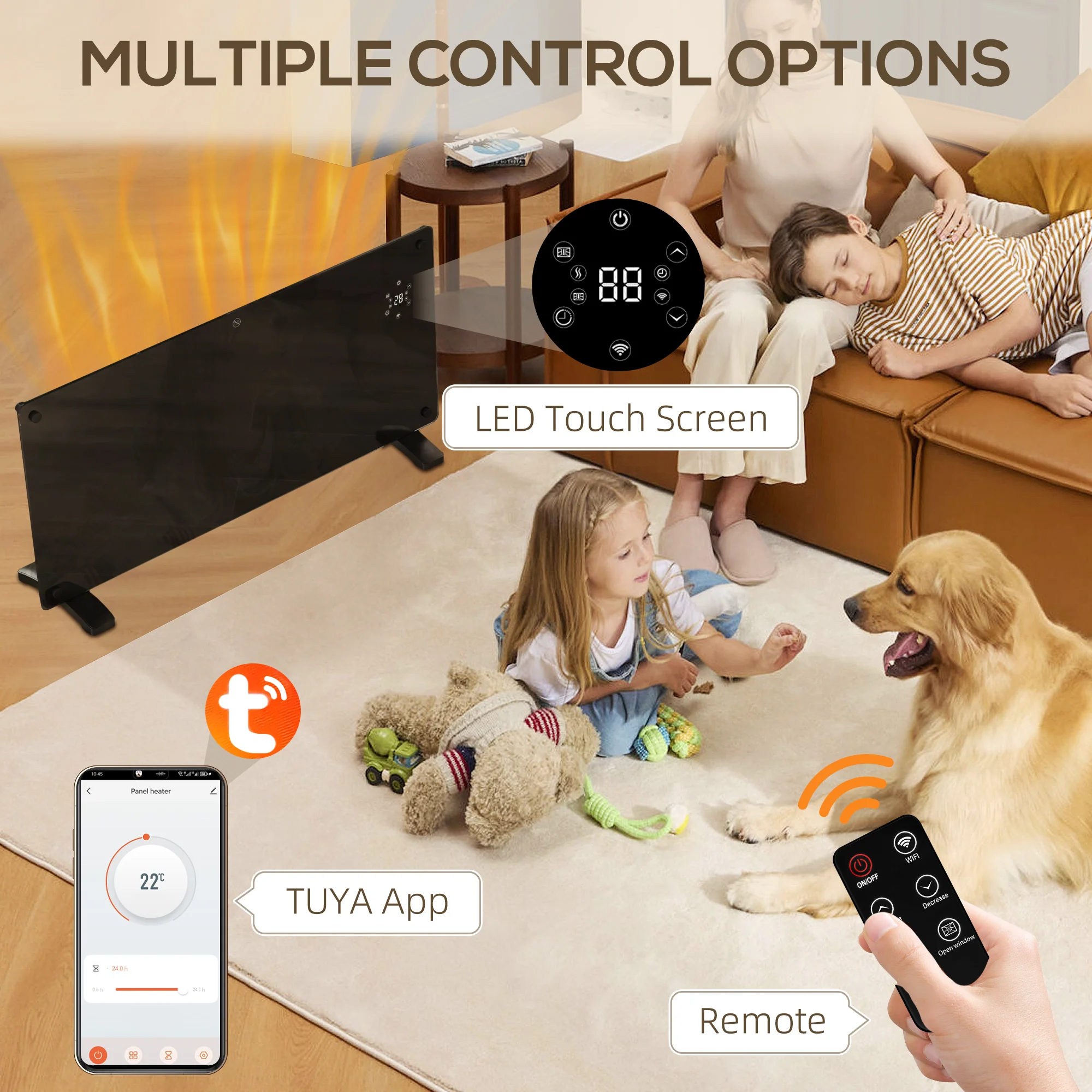 HOMCOM 2000W Electric Space Heater Radiator Wifi Smart App 24Hr 7 Day Timer - Image 3
