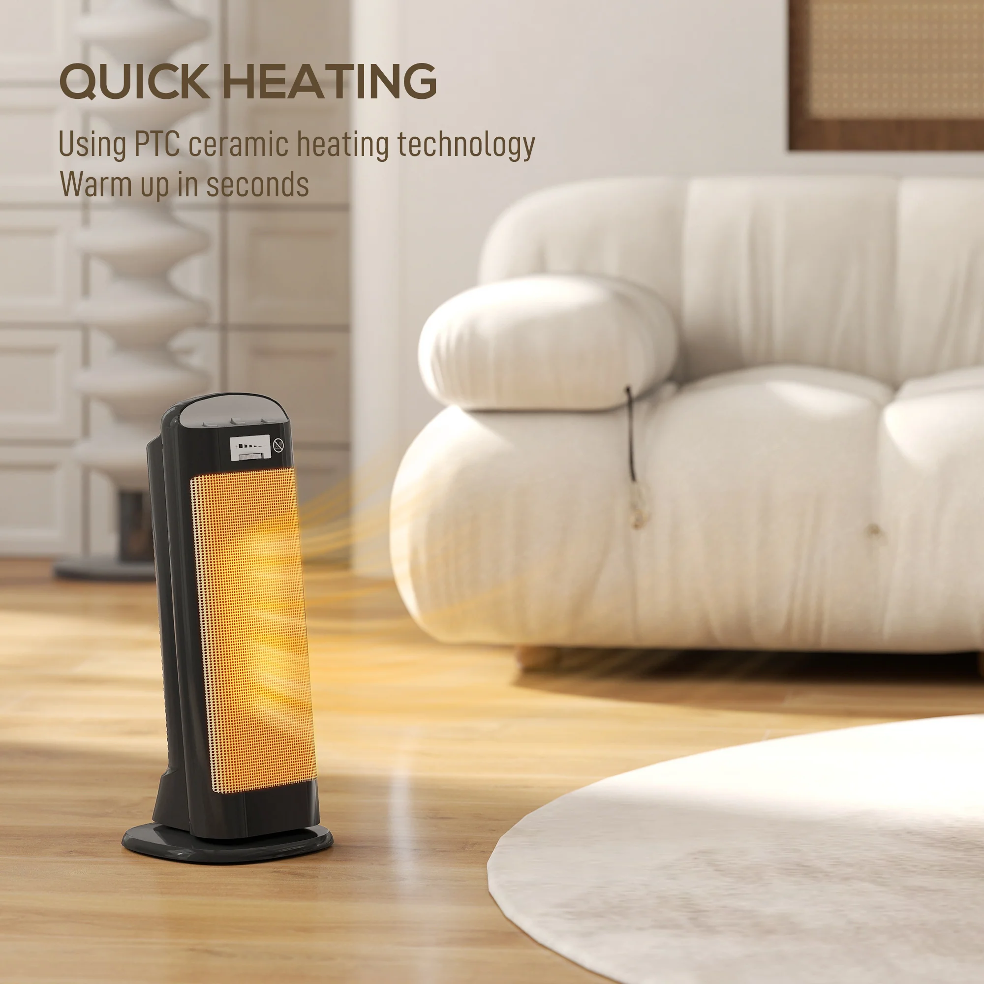 HOMCOM 2000W Fan Space Heater With 4 Modes, Adjustable Thermostat, Black - Image 3