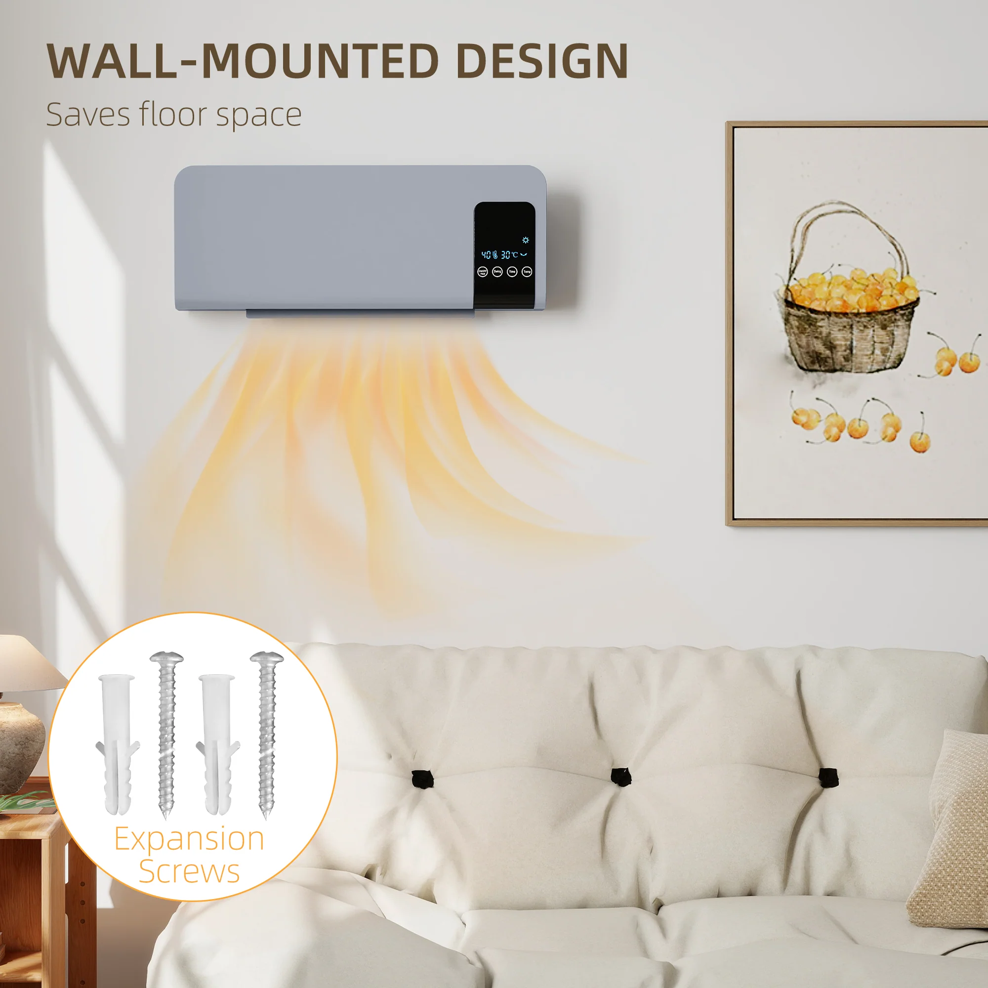 HOMCOM 2000W Wall Mounted Ceramic Heater With Remote Control For Home, Grey - Image 8