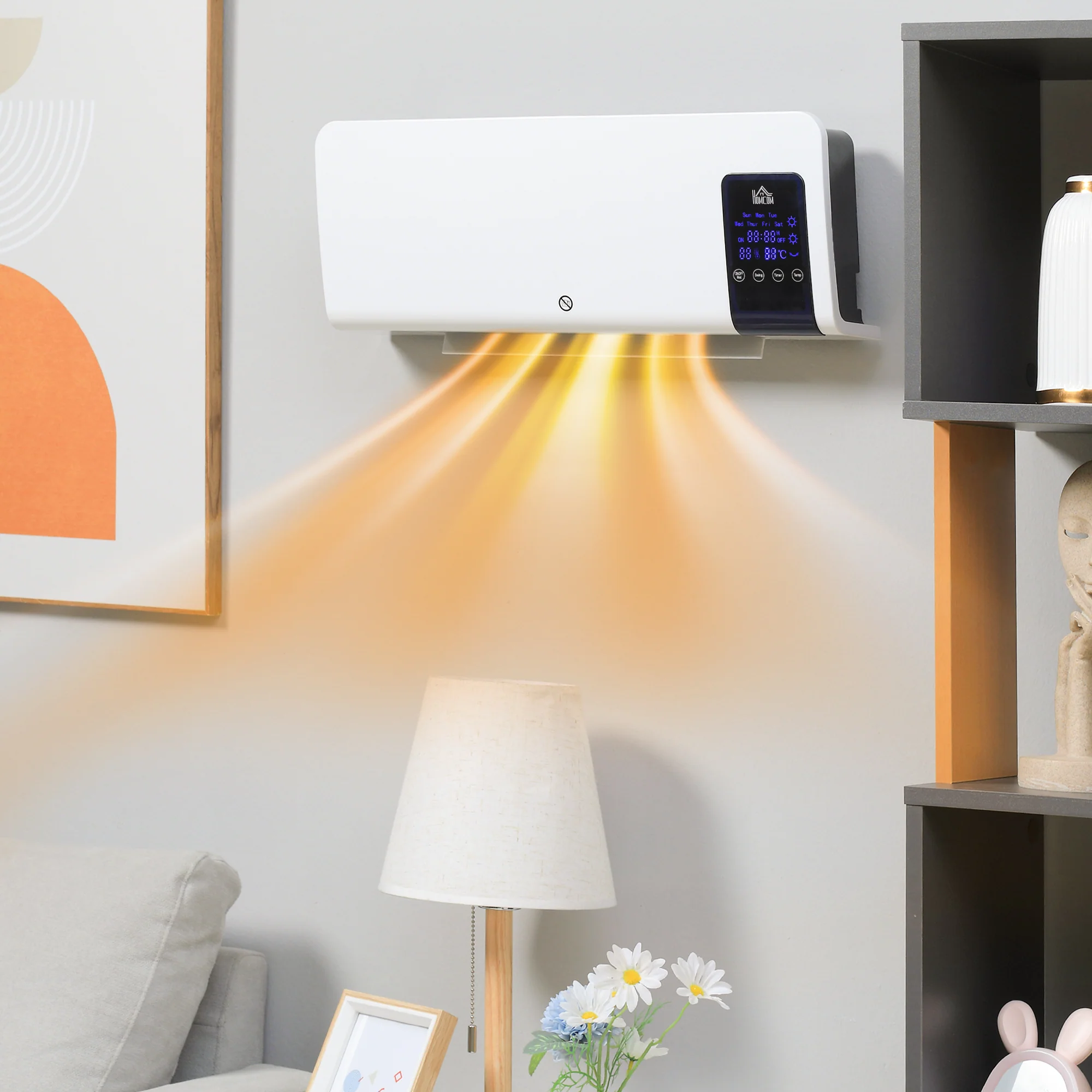 HOMCOM 2000W Wall Mounted Ceramic Heater with Remote Control for Home White - Image 2