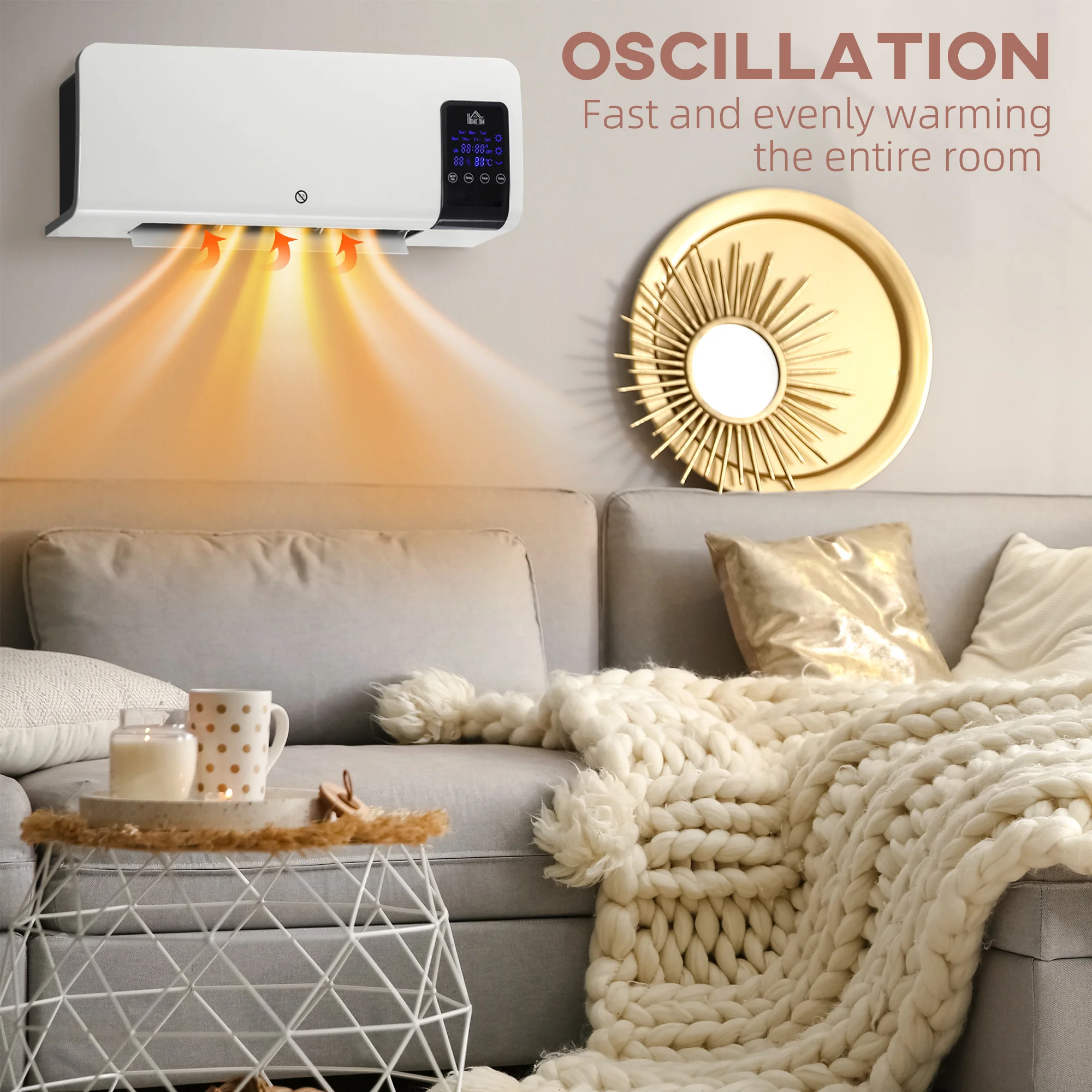 HOMCOM 2000W Wall Mounted Ceramic Heater with Remote Control for Home White - Image 7