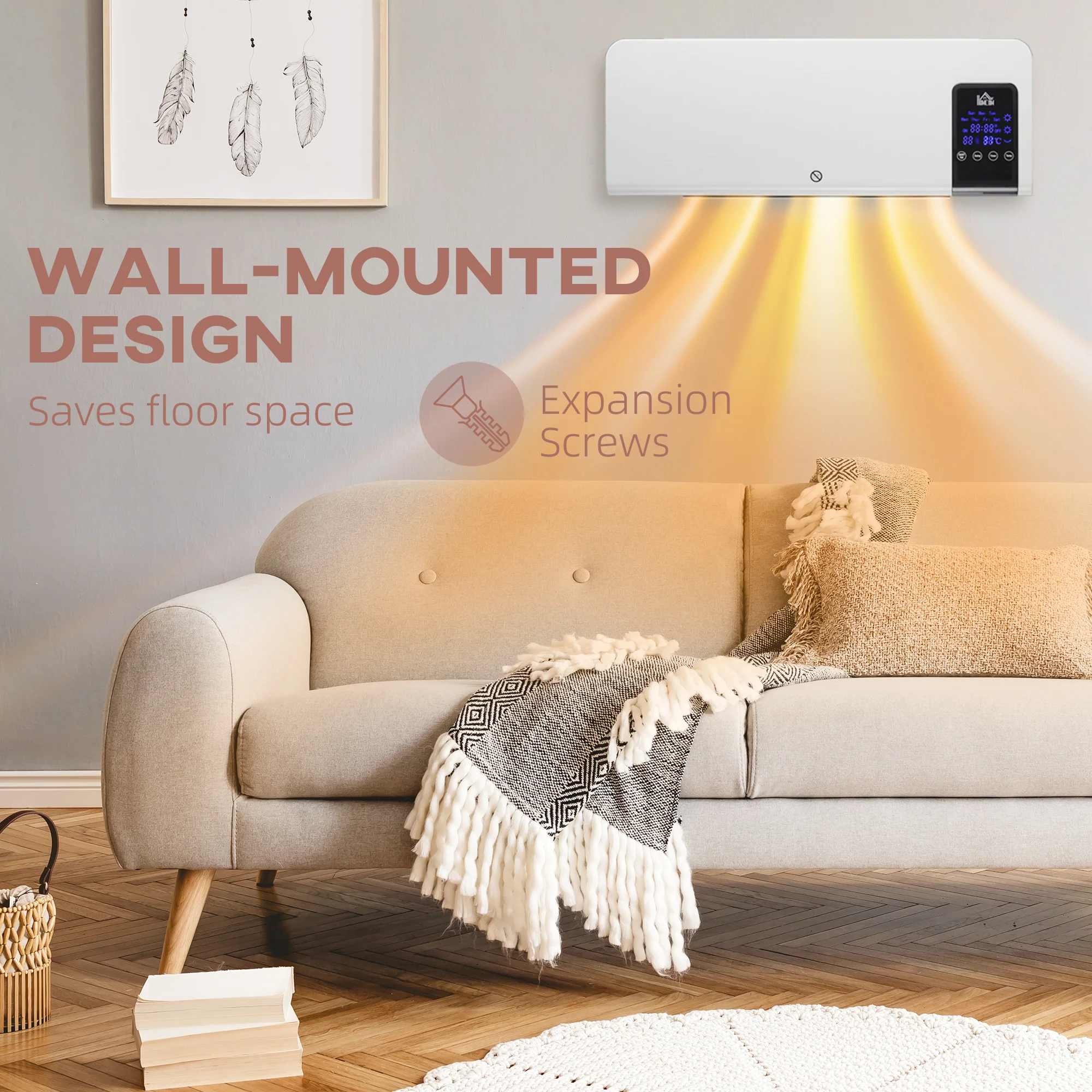 HOMCOM 2000W Wall Mounted Ceramic Heater with Remote Control for Home White - Image 8