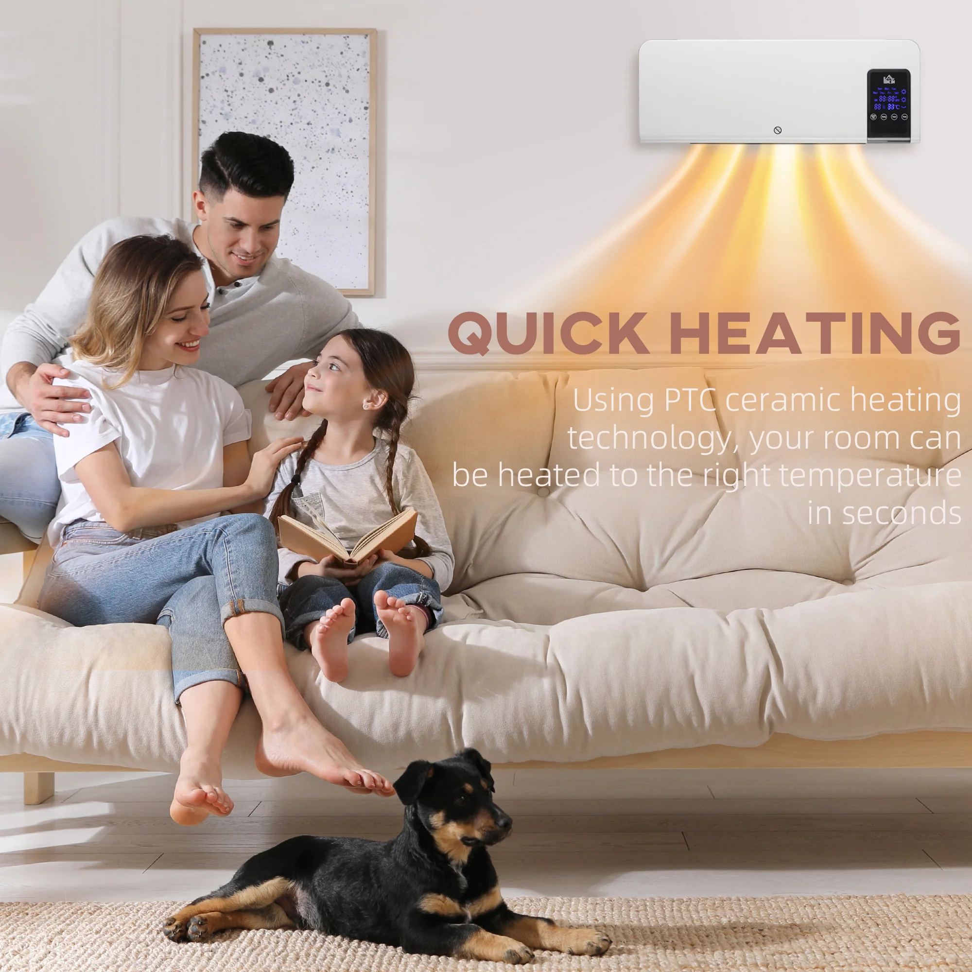 HOMCOM 2000W Wall Mounted Ceramic Heater with Remote Control for Home White - Image 9