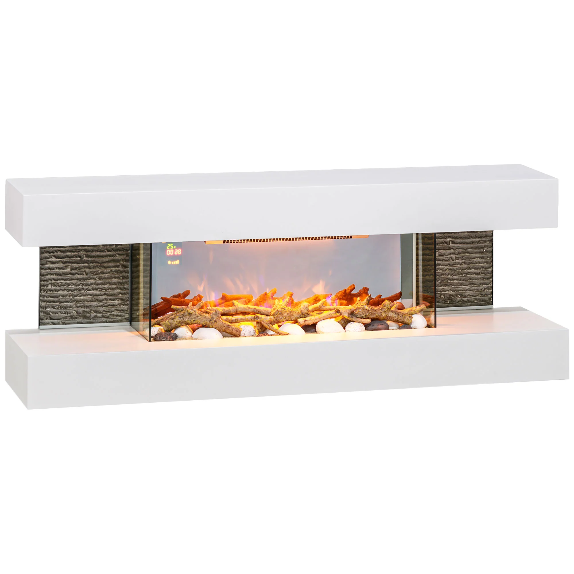 HOMCOM 2000W Wall Mounted Electric Fireplace, Freestanding, 2000W, White - Image 11
