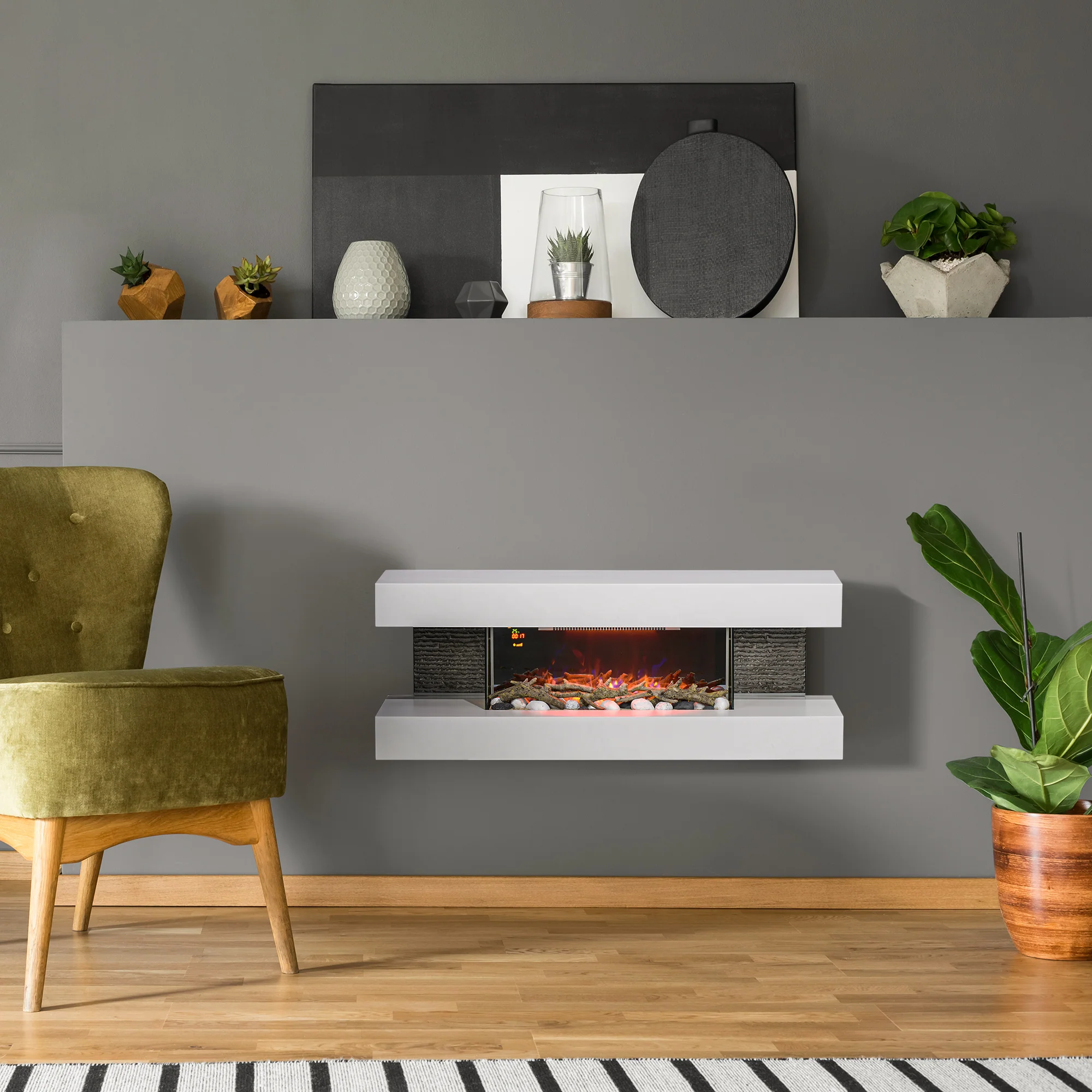 HOMCOM 2000W Wall Mounted Electric Fireplace, Freestanding, 2000W, White - Image 3