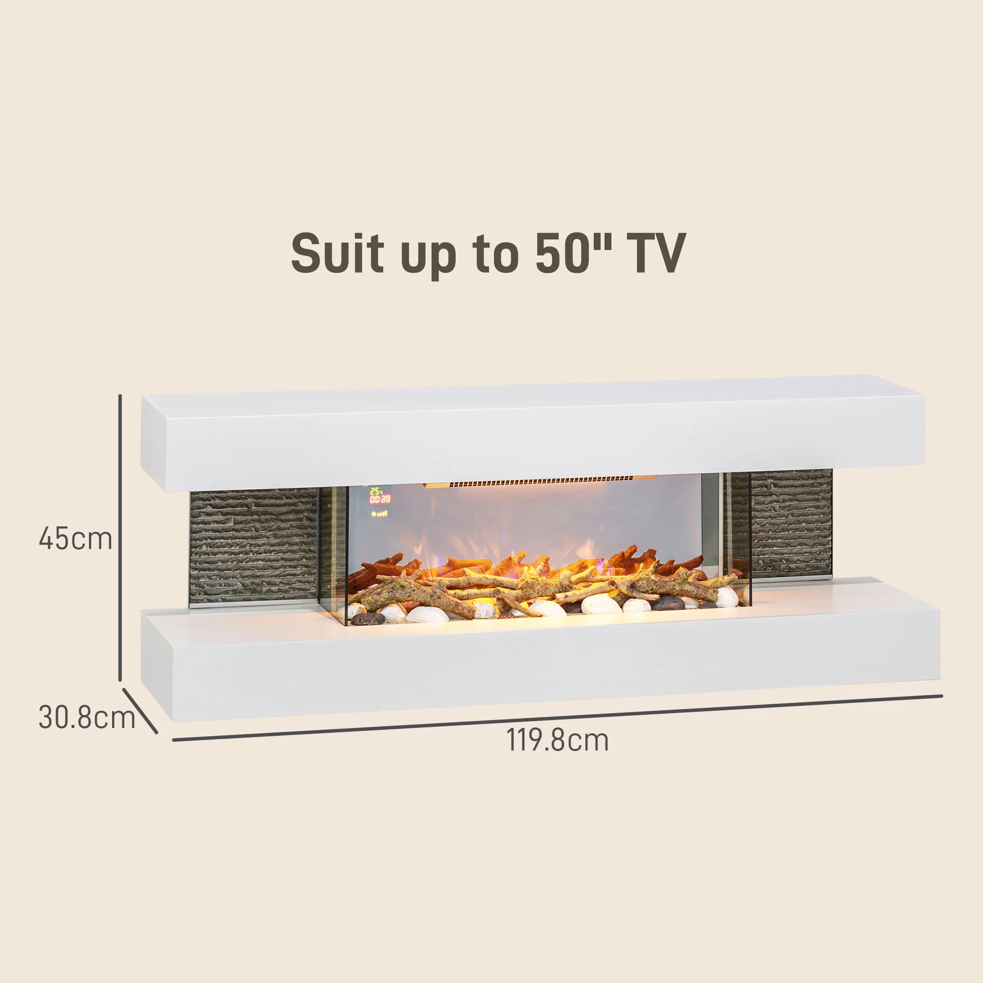 HOMCOM 2000W Wall Mounted Electric Fireplace, Freestanding, 2000W, White - Image 6