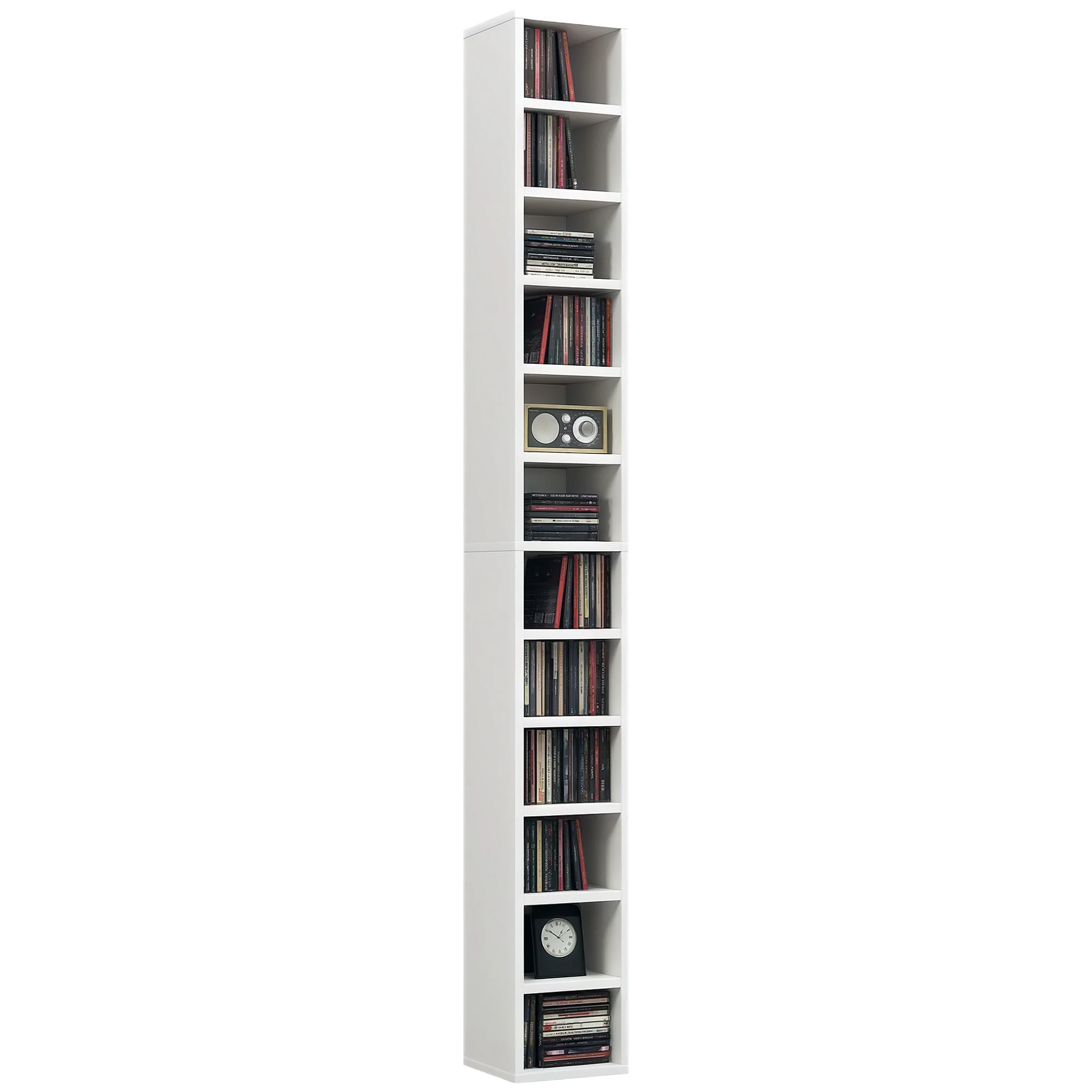 HOMCOM 204 CD Storage Tower Tall Bookcase Bookshelf With 12 Cubes White - Image 2