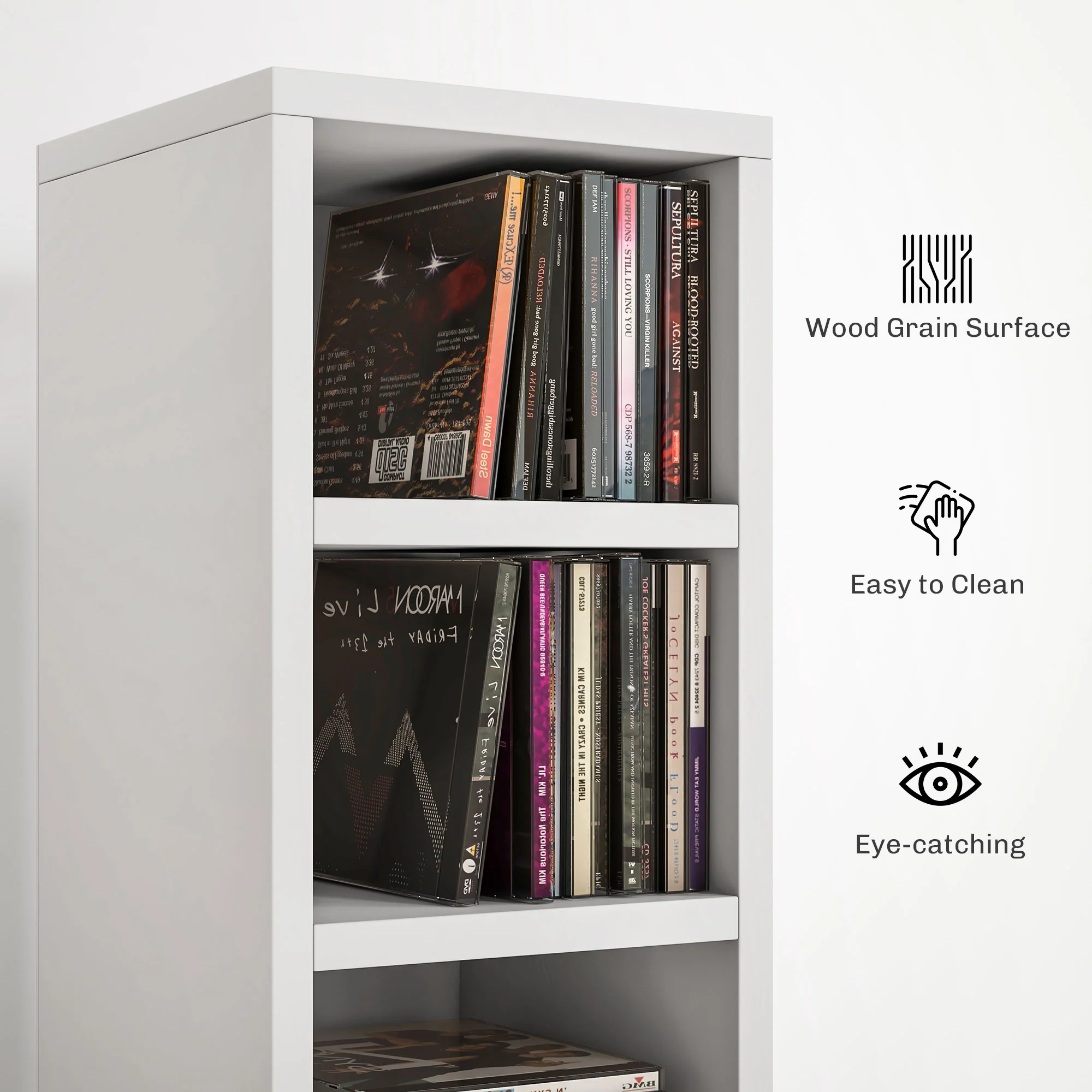 HOMCOM 204 CD Storage Tower Tall Bookcase Bookshelf With 12 Cubes White - Image 5
