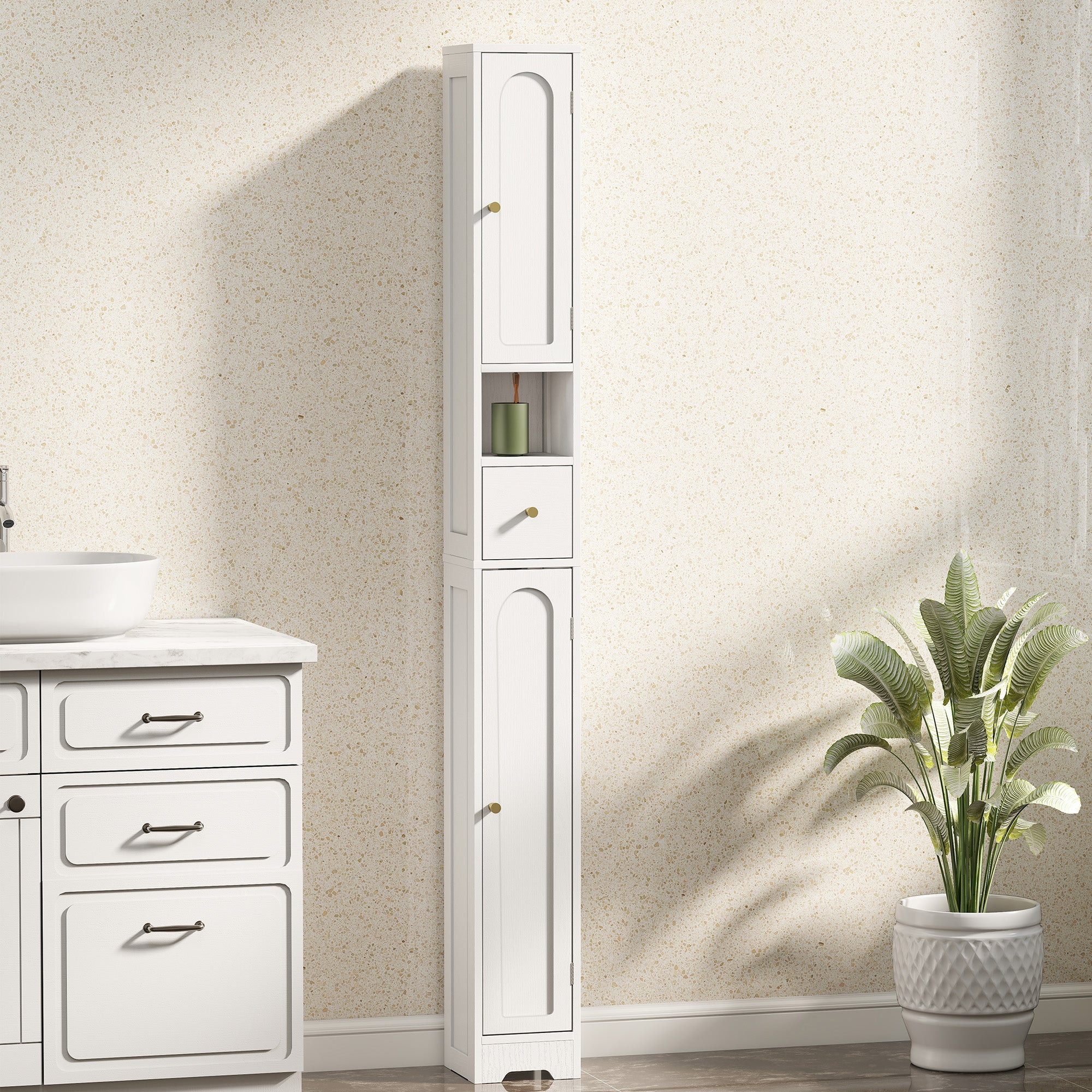 HOMCOM 20cm Slim Bathroom Storage Cabinet With Adjustable Shelves White - Image 2