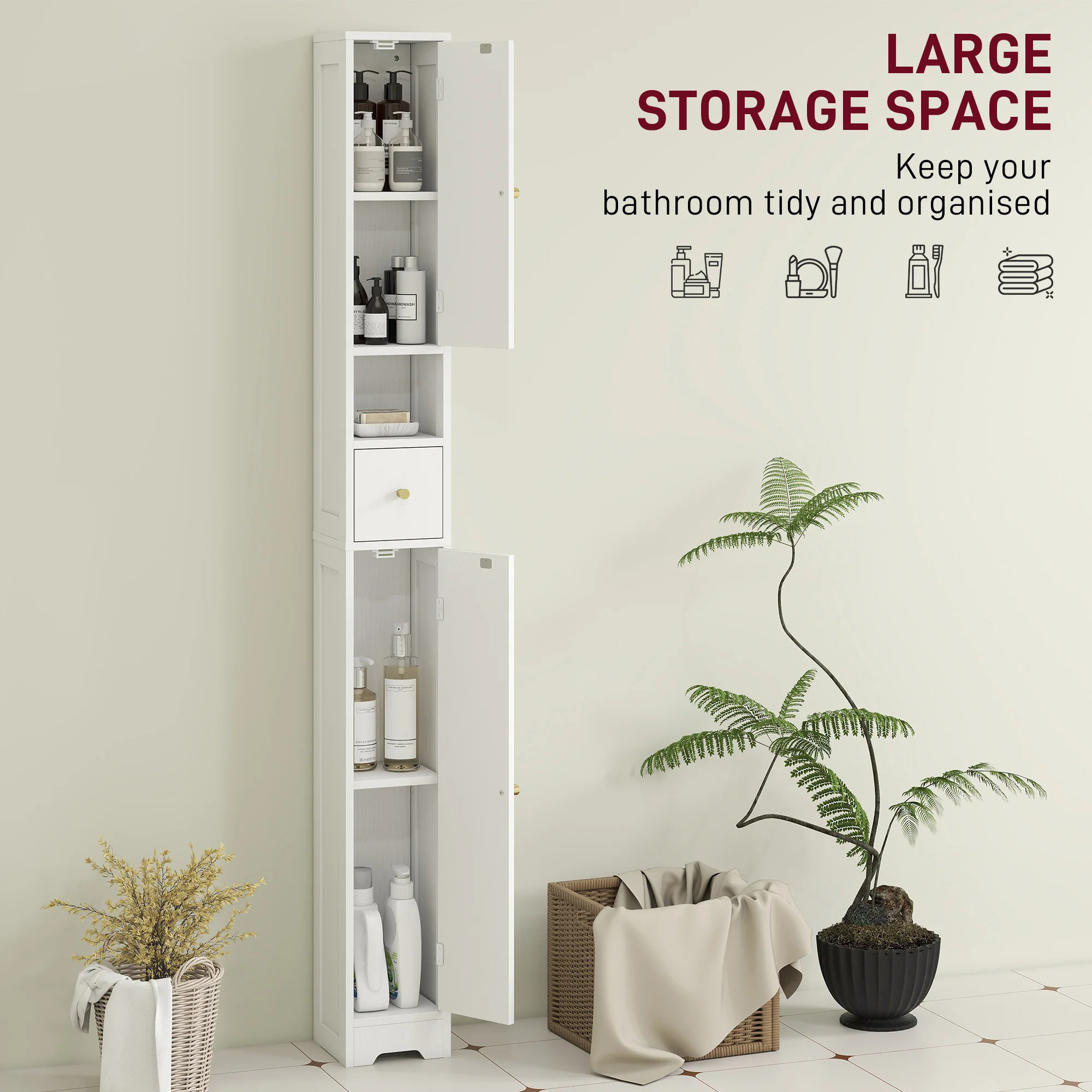 HOMCOM 20cm Slim Bathroom Storage Cabinet With Adjustable Shelves White - Image 3