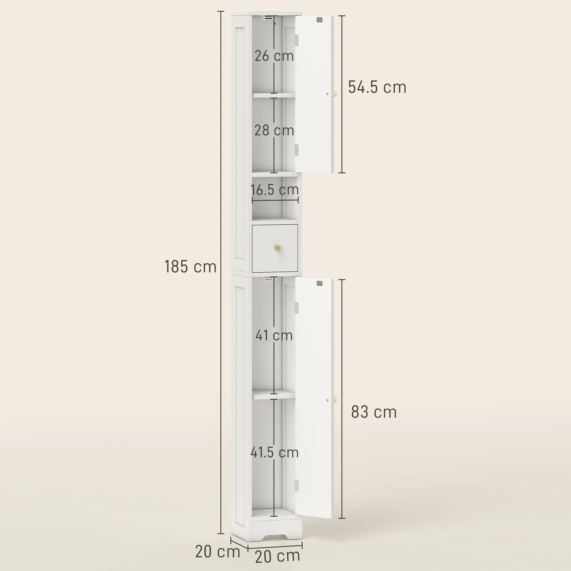 HOMCOM 20cm Slim Bathroom Storage Cabinet With Adjustable Shelves White - Image 5
