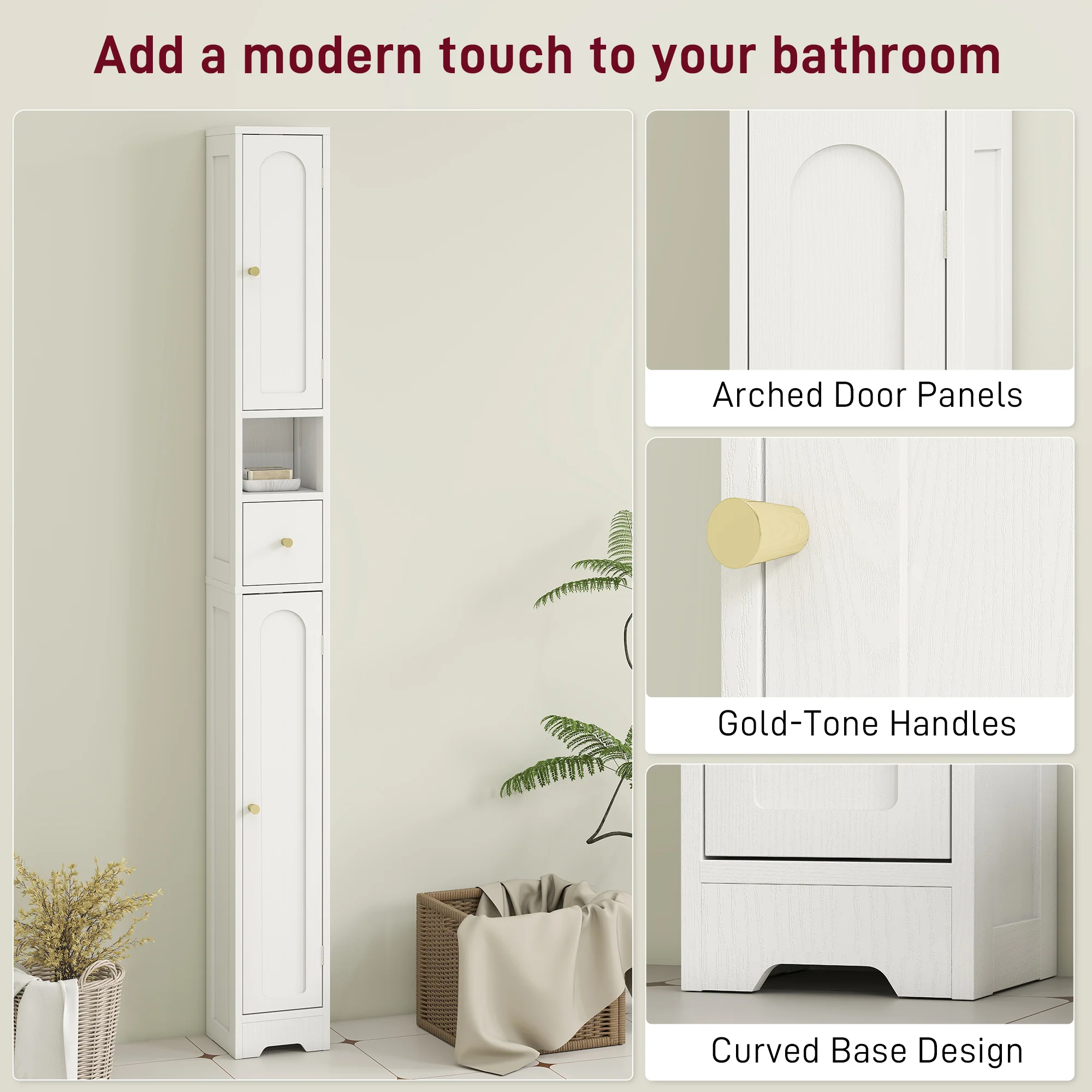 HOMCOM 20cm Slim Bathroom Storage Cabinet With Adjustable Shelves White - Image 6