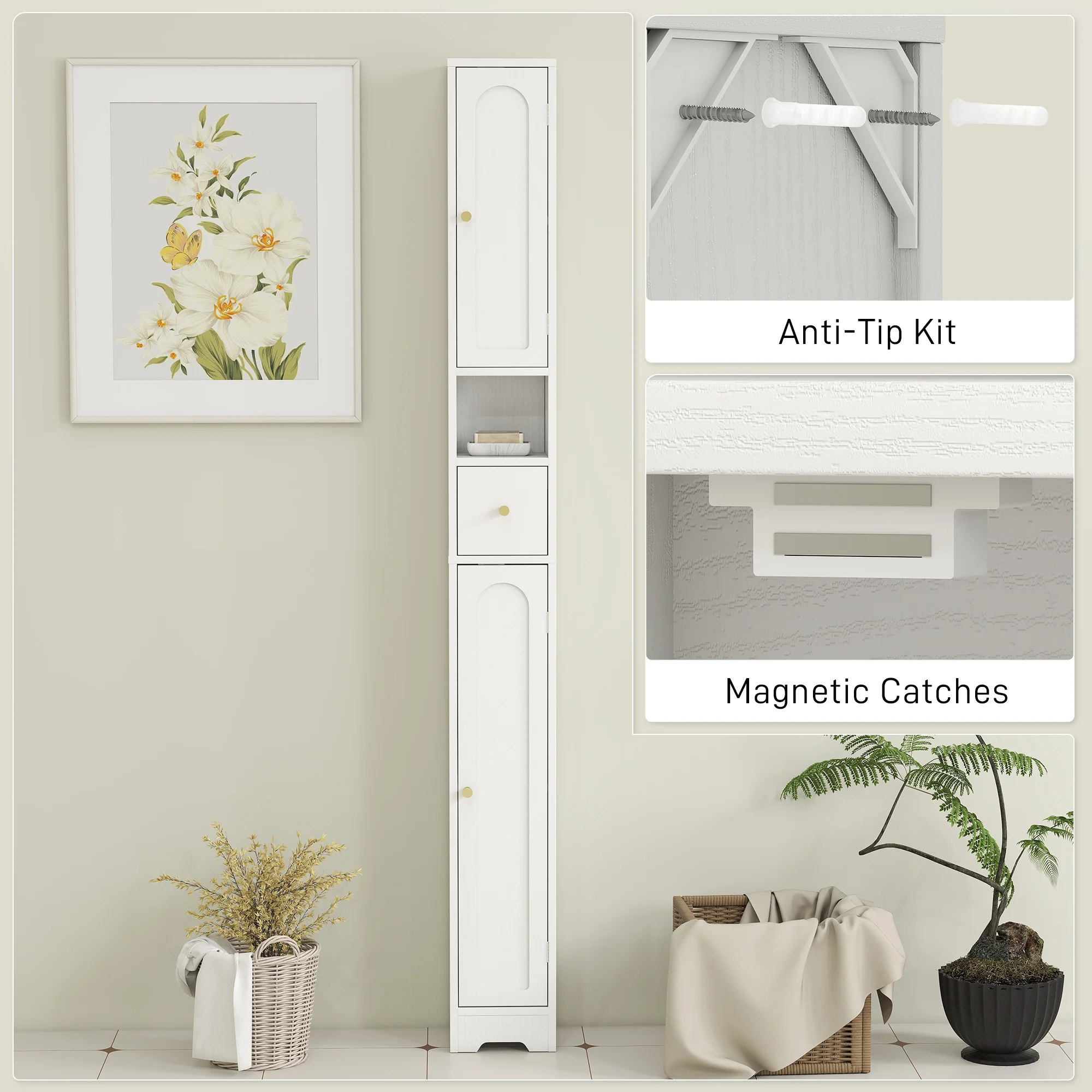 HOMCOM 20cm Slim Bathroom Storage Cabinet With Adjustable Shelves White - Image 7