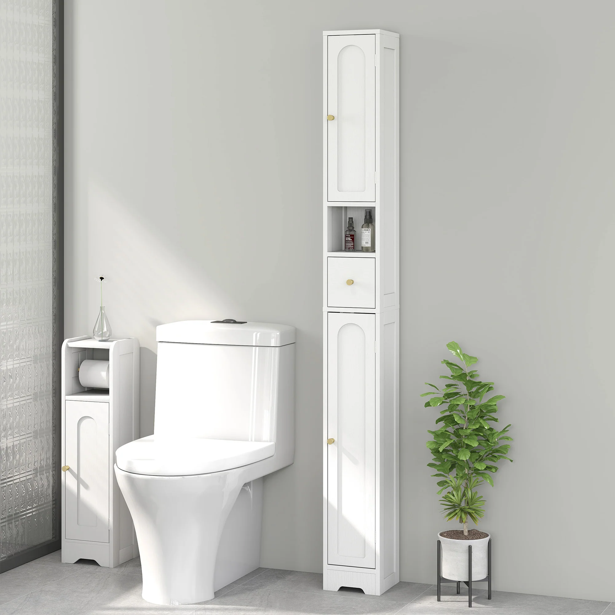 HOMCOM 20cm Slim Bathroom Storage Cabinet With Adjustable Shelves White - Image 8