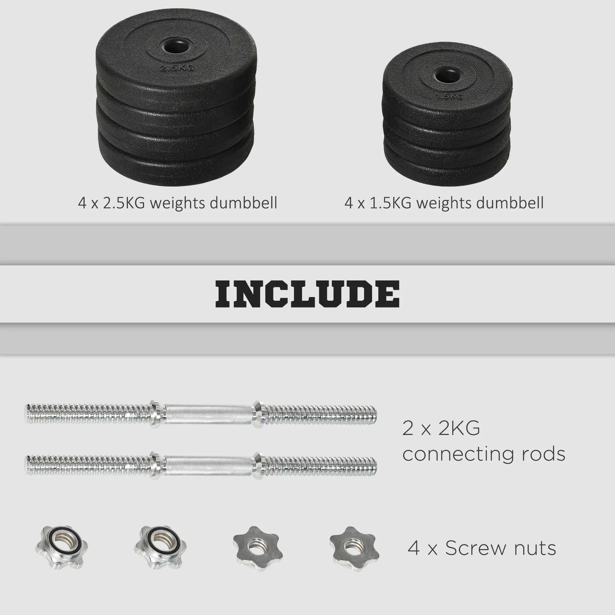 HOMCOM 20KG Adjustable Dumbbells Weight Set Hand Weight For Body Fitness - Image 6